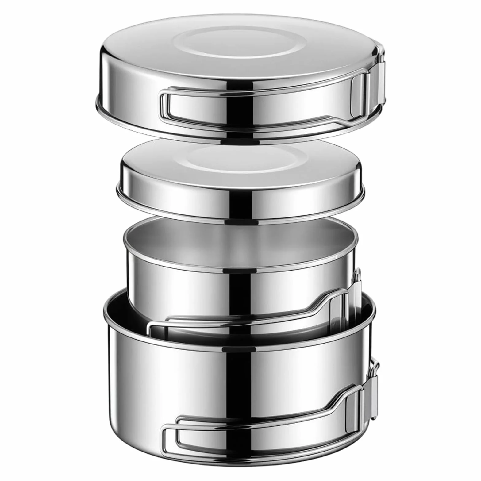 Zestaw naczyń kempingowych 4-częściowy stal nierdzewna 304 garnki 900 ml 600 ml patelnia 450 ml talerze 200 ml