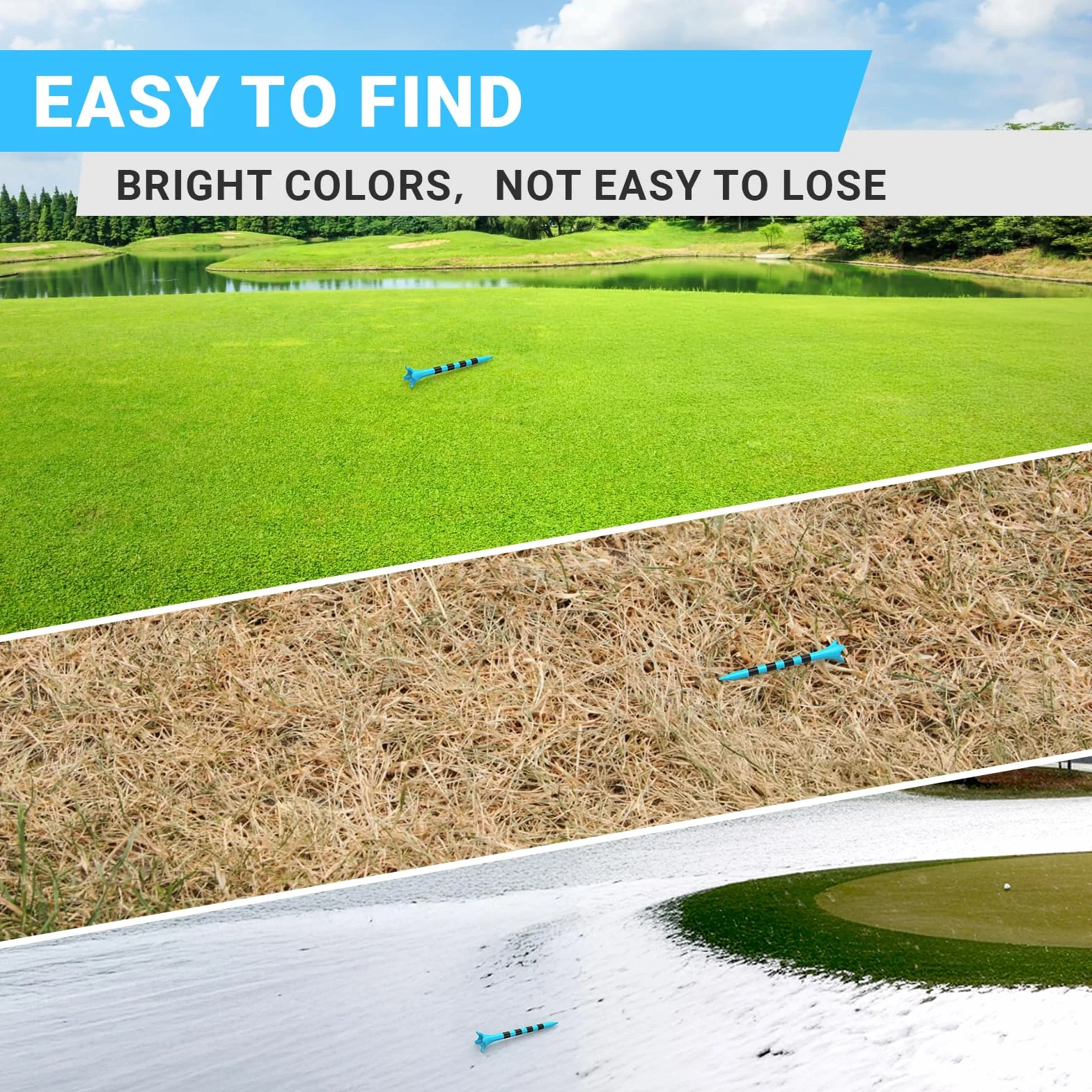 100 sztuk plastikowych koszulek golfowych 3-1/10.2 cm, zwiększona trwałość i stabilność, zaprojektowane w celu zminimalizowania tarcia i obrotu bocznego (niebieskie)