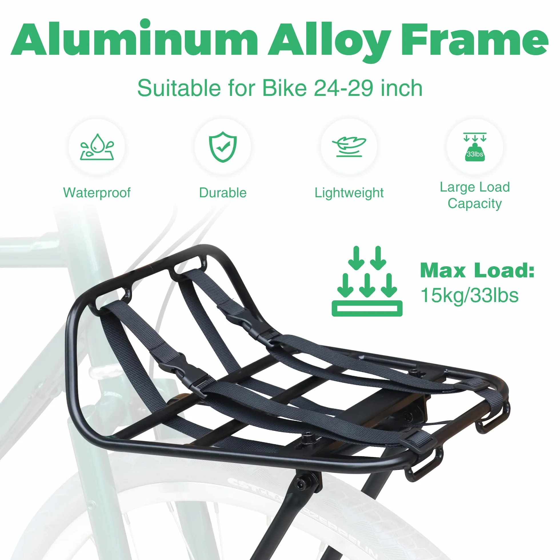 ZUKKA Bagażnik rowerowy z przodu, maksymalne obciążenie 15 kg, stop aluminium, nadaje się do rowerów 24-29", 700C, do rowerów górskich, wyścigowych