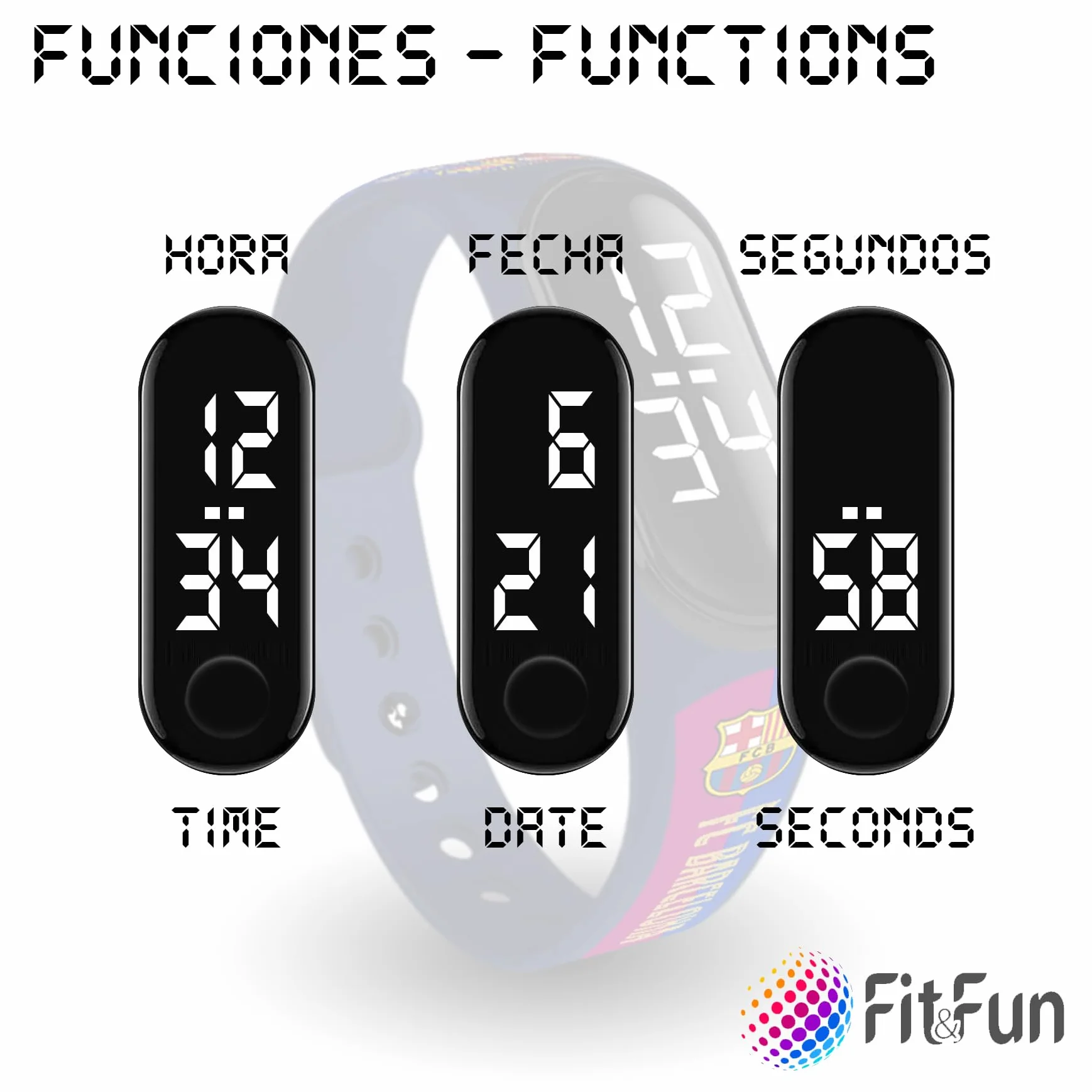 FIT & FUN Oficjalny pasek FC Barcelona + cyfrowy zegarek kompatybilny dla chłopca lub dziewczynki - czas i data - zasilany bateriami