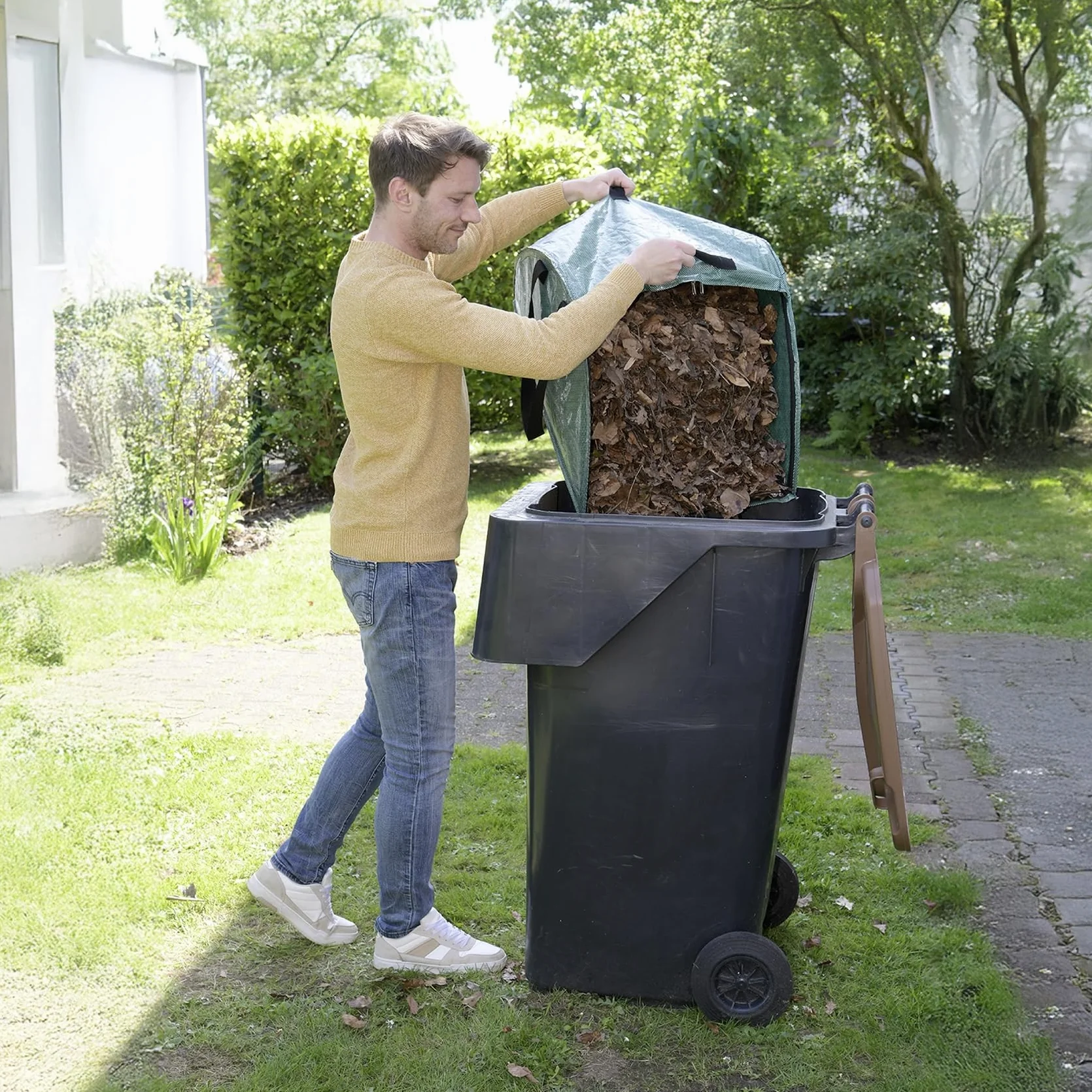 Narzędzie ogrodowe, model XL, efektywne zbieranie liści z krawędzią zamiatającą, przyjazne dla środowiska, z tworzywa sztucznego PP i włókna szklanego, zielony, 50 x 35 x 75 cm