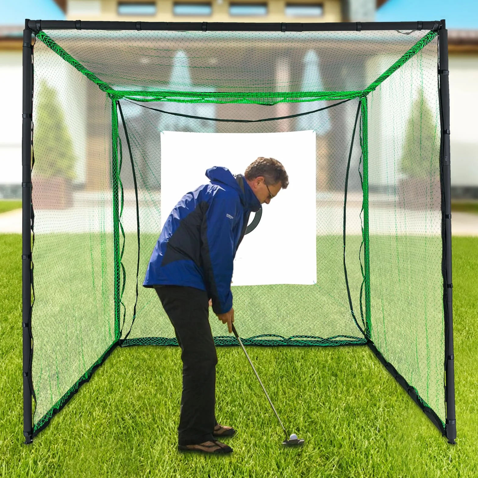 Golf Praxis siatka do ćwiczeń, składana klatka do gry w golfa, pomoc treningowa z chustką do golfa chipping, siatka treningowa do użytku wewnątrz i na zewnątrz