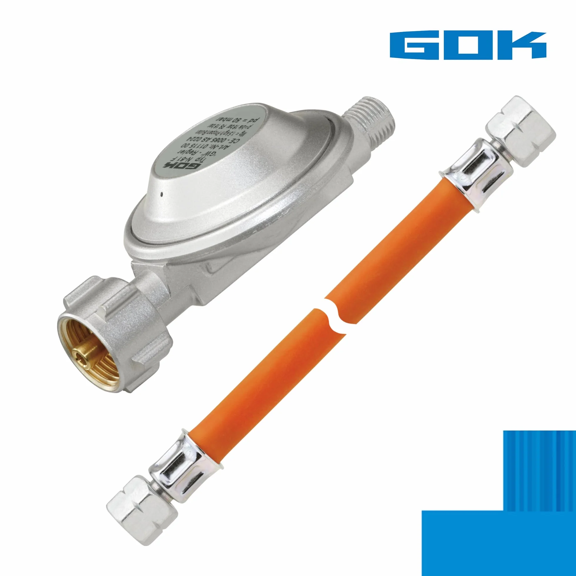 Zestaw regulatorów węża, ciśnienie robocze: 50 mbar; długość: 150 cm