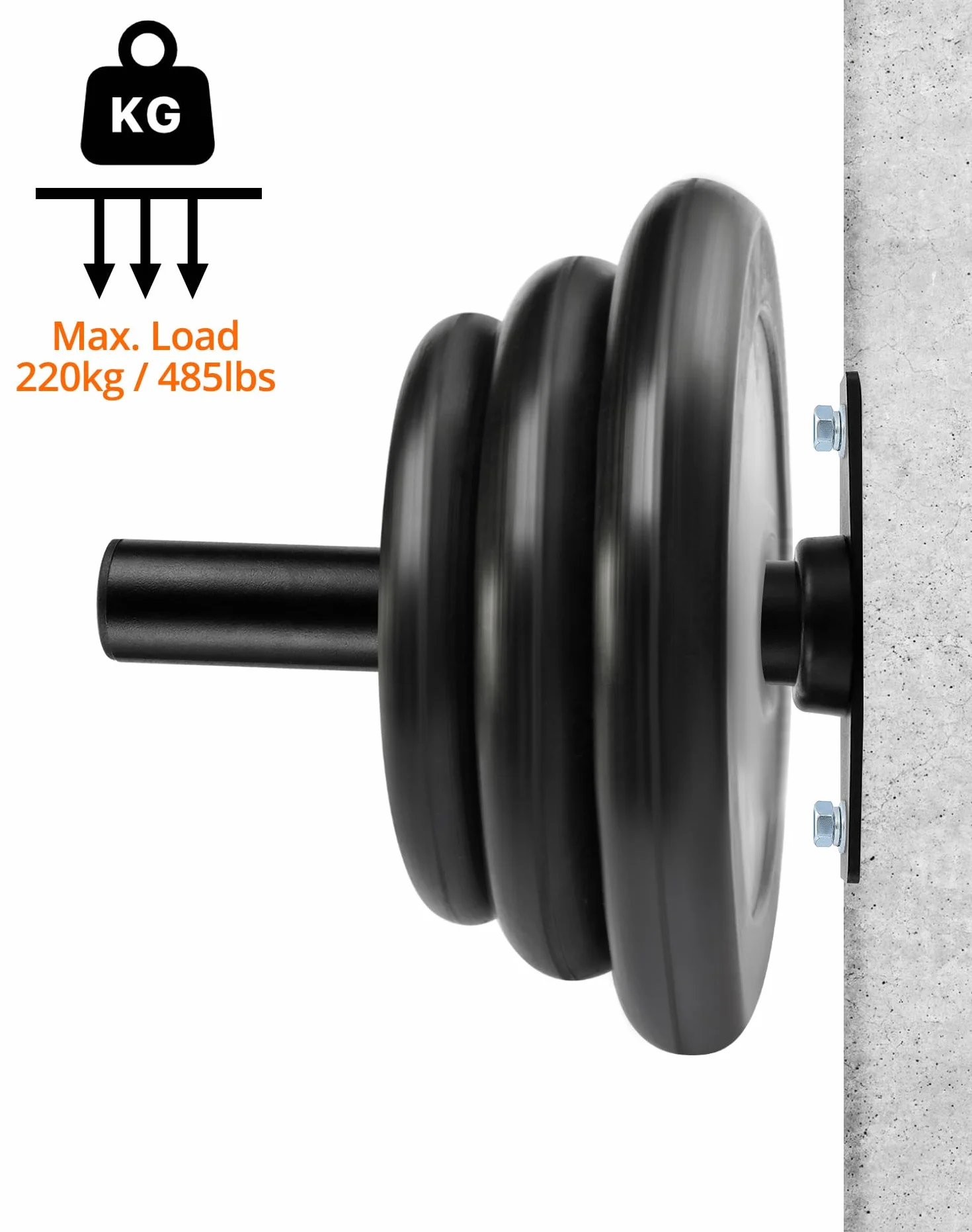 QWORK® naścienny uchwyt talerzowy 28 cm x Ø 4,8 cm, wytrzymała konstrukcja stalowa Olympic uchwyt na talerze z bolcami mocującymi, maks. 220 kg