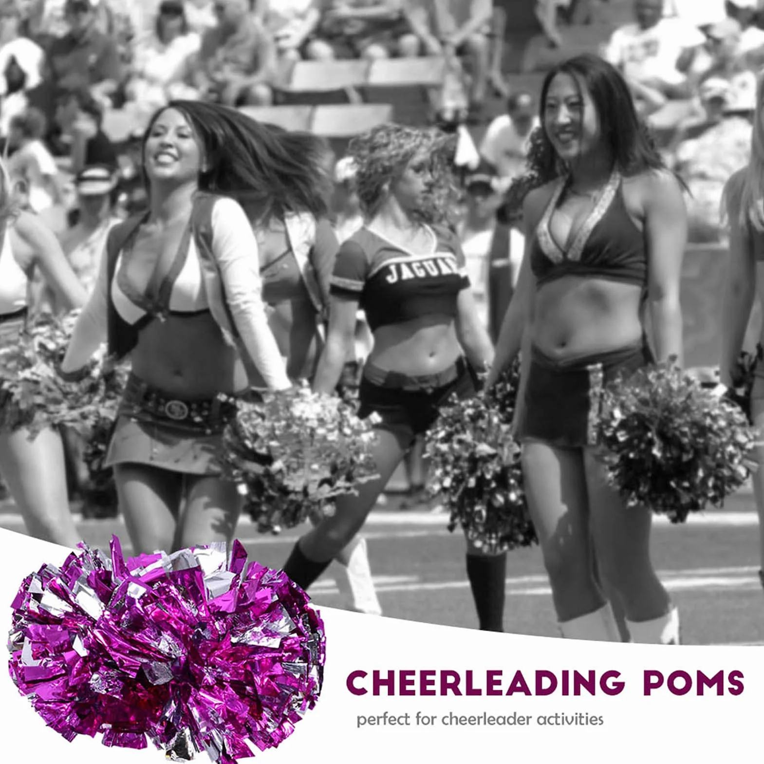 Pompony Cheerleaderek z Uchwytem Kwiat Na Rękę Różowy Srebrny