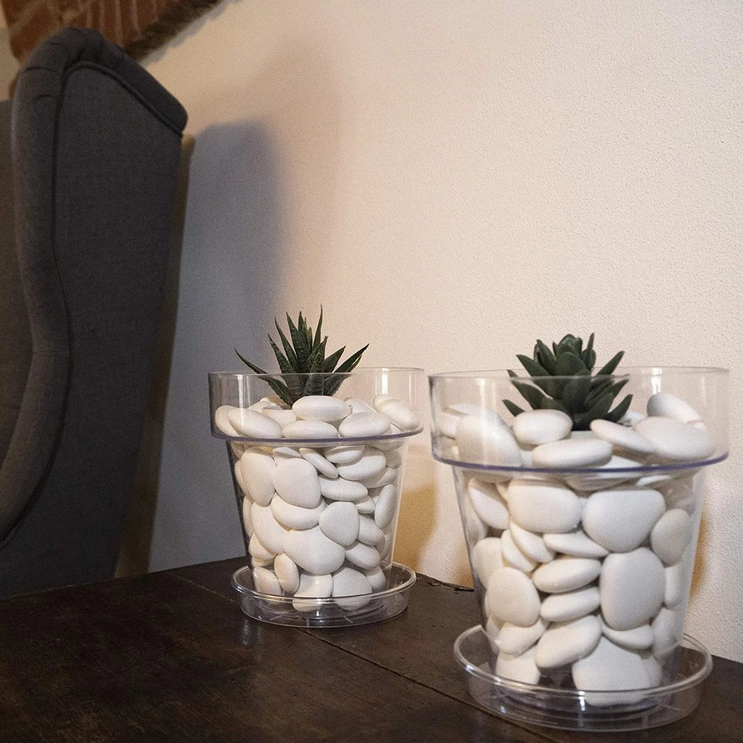 Kamienie dekoracyjne z plastiku z recyklingu do doniczek, malarstwa, akwariów, ogrodu (Small - 25x25, Biały)