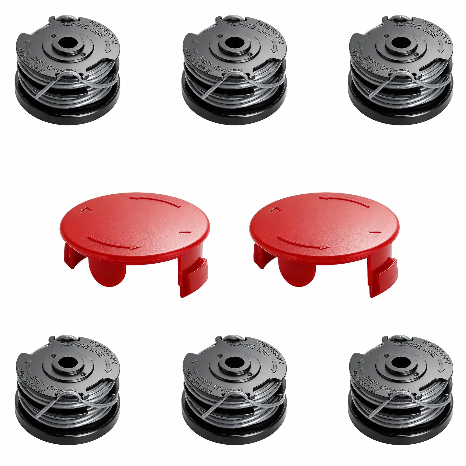 Szpula żyłki do Bosch F016800351, 6 szpulek z 2 nasadkami do podkaszarki, kompatybilna z Bosch ART 24 ART 24 + ART 27 ART 27+ ART 30 ART 30+, Ø 1,6 mm, żyłka nylonowa 6 m