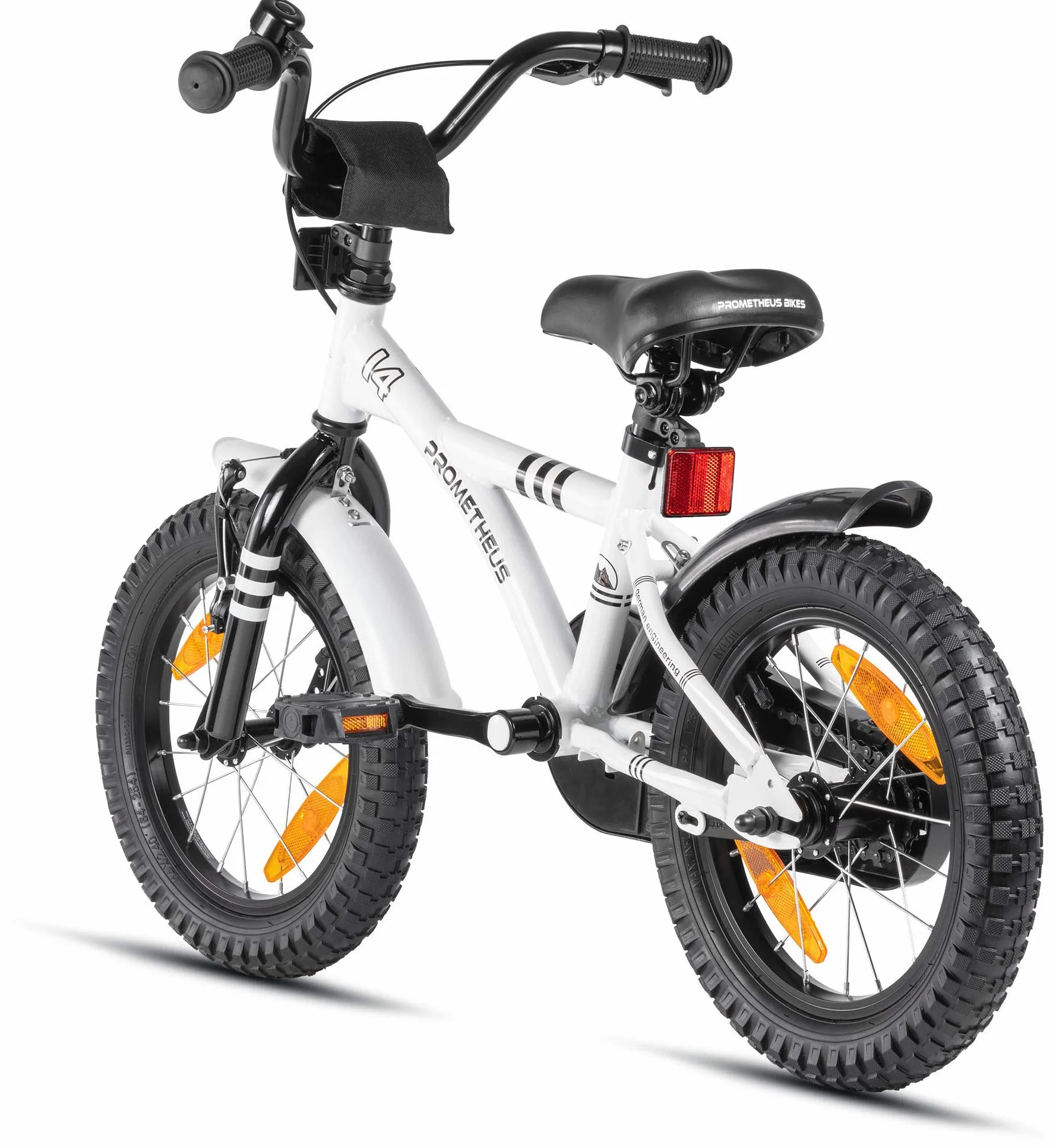 PROMETHEUS BICYCLES Rower dziecięcy 14 cali od 4 lat – rower dziecięcy, dla dziewcząt, chłopców, z kółkami podporowymi, hamulec nożny w kolorze białym