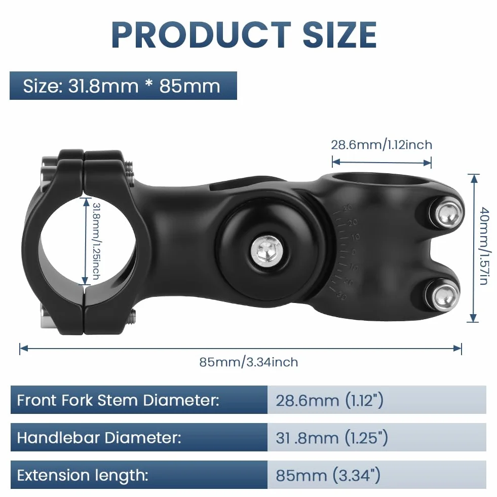 Regulowany uchwyt rowerowy 31,8 mm x 85 mm, aluminiowa kierownica ± 60°, sześciokątna konstrukcja, Wspornik kierownicy Riser do BMX, rower szosowy, kolarstwo