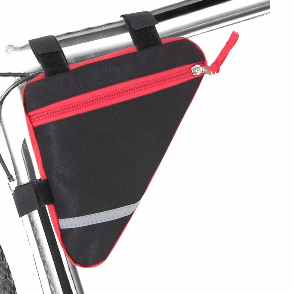 2 sztuk Trójkąt Torba Rowerowa, Trójkątna Torba Rowerowa Przednia Rura Rowerowa, Torba Narzędzia, Trójkątna Nylon, Z Odblaskowymi Paskami (Czerwony & Czarny)
