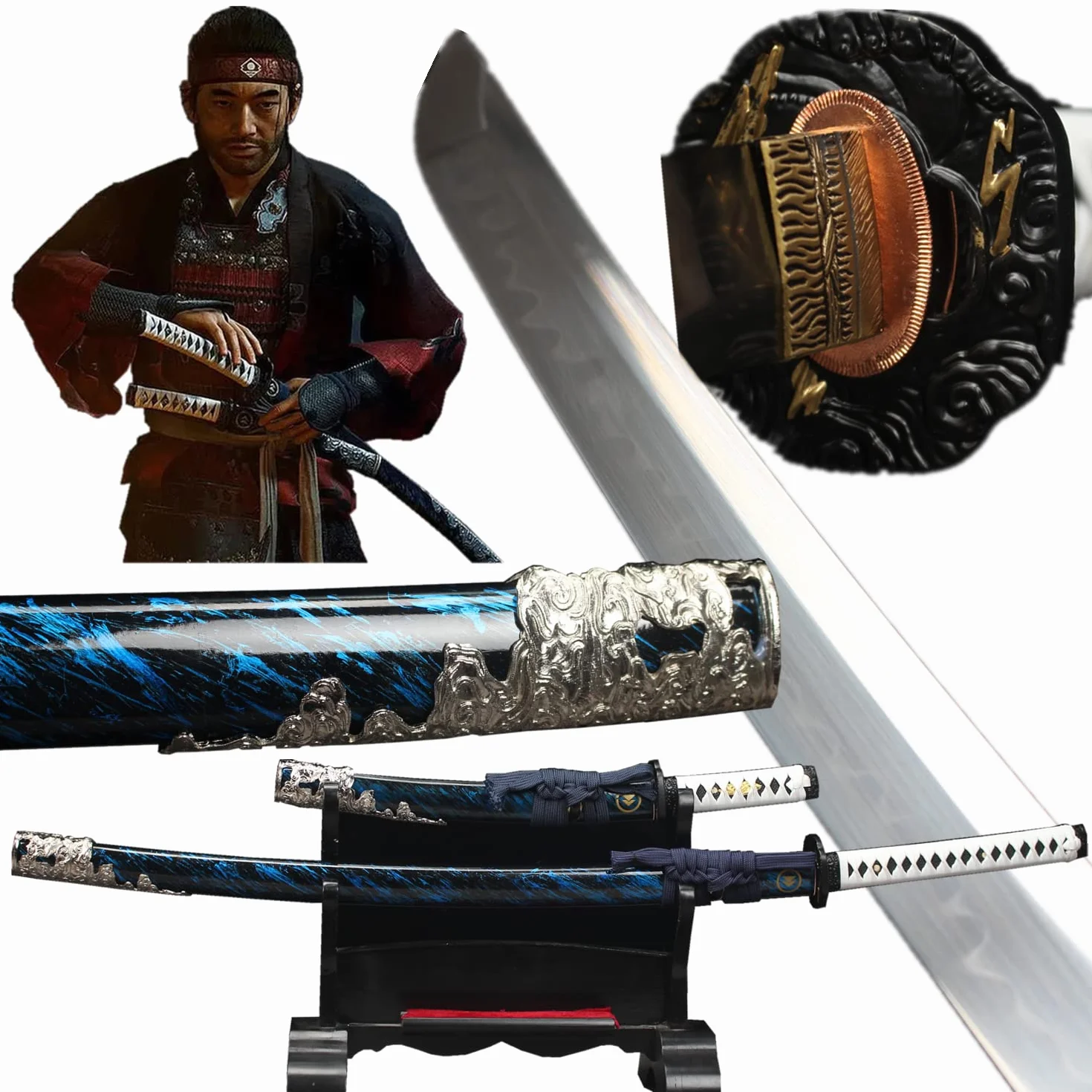 Ghost of Tsushima Cosplay Replika miecza, zestaw prawdziwych mieczy samurajskich, ręcznie kute ostrze T1O