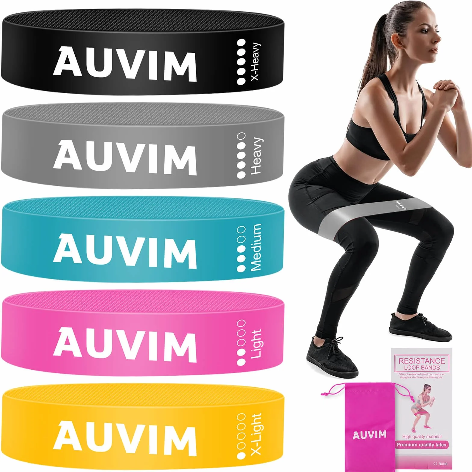 Taśmy fitness [zestaw 5 sztuk] antypoślizgowe taśmy oporowe do ćwiczeń pętlowych dla kobiet i mężczyzn, 5-stopniowe paski do fitnessu w domu, rozciągania, treningu siłowego, fizjoterapii, jogi