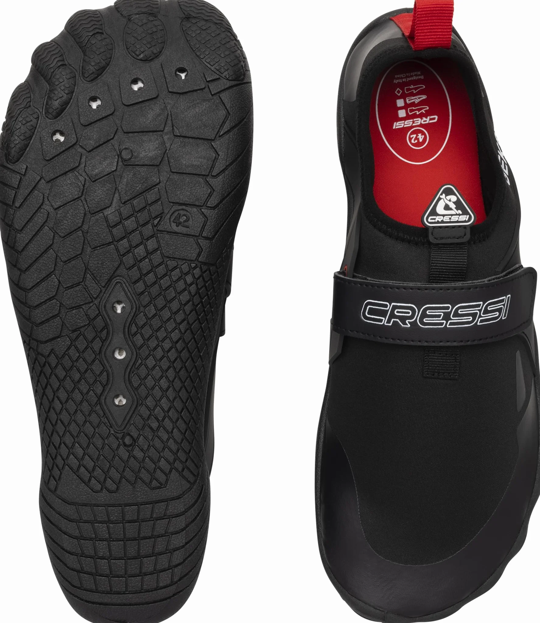 CRESSI Buty Geko Black/Red 43 - Unisex Rock Shoe Idealne do wciągających wrażeń w środowisku wodnym z bezpośrednim połączeniem z dnem morskim, czarne/czerwone, 43