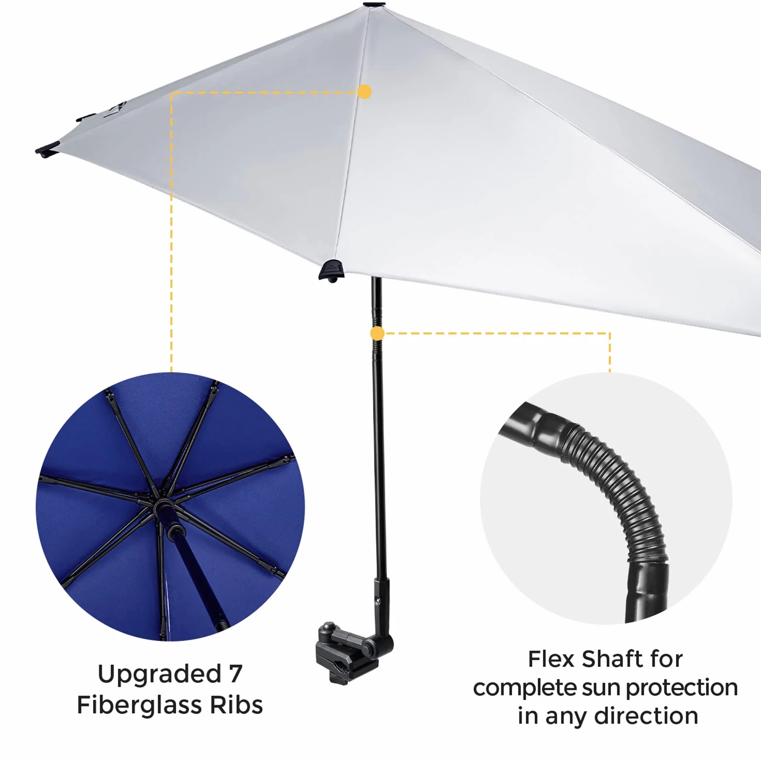 G4Free UPF 50+ Regulowany parasol plażowy XL z uniwersalnym zaciskiem na krzesło wózek inwalidzki wózek golfowy wybielacz patio