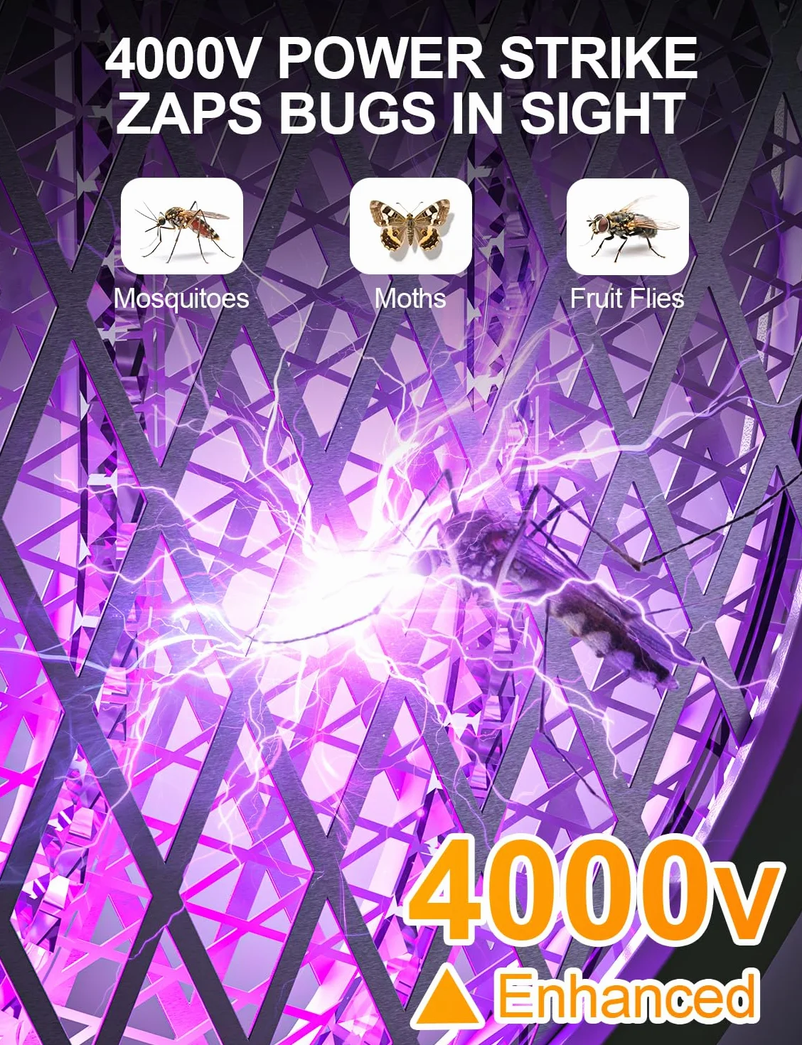 WOCVRYY Elektryczna packa na muchy Extra Strong 4000V 1800mAh 3 w 1 Akumulator Elektryczna packa na komary z ładowarką USB Type-C Składana lampka LED na komary, muchy, osy, ćmy
