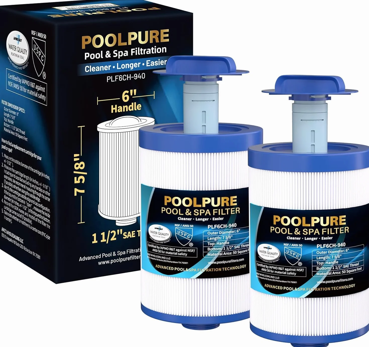 POOLPURE Filtry spa do wanien z hydromasażem z pudełkiem na leki, wymienne dla Unicel 6CH-940, PWW50P3, PWW50-P3, Filbur FC-0359, Waterway Plastics 817-0050, 378902, 03FIL1400, 2 sztuki