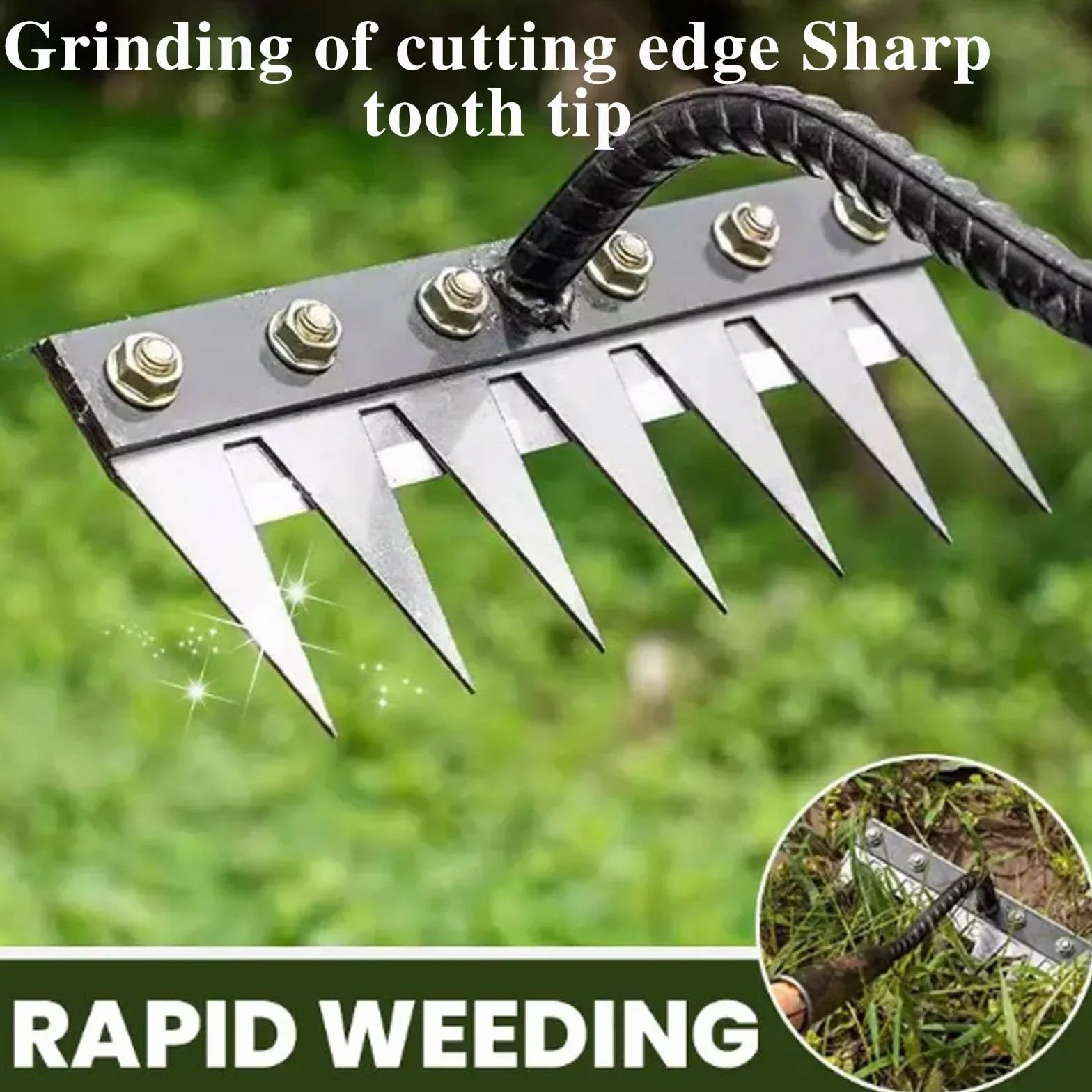 Garden Iron Rake Heavy Duty, Weeding Rake with 5, 6, 7 or 8 Teeth, Lawn Leveling Rake for Gardening and Weeding, Carbon Steel Scarifying Rake, Landscaping Rake for Efficient Garden Weeding(8 teeth)