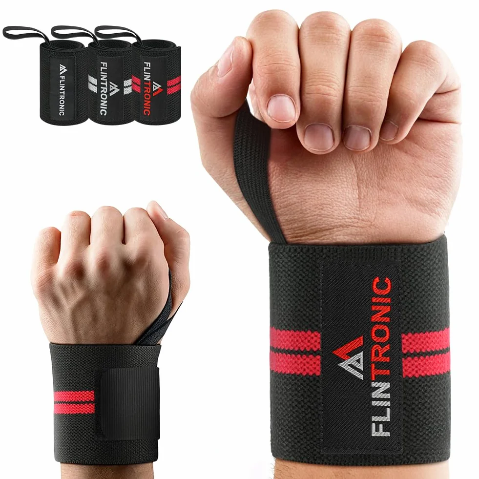 Flintronic Bandaż na nadgarstek do fitnessu, zestaw 2 sztuk, regulowany z otoczką na kciuk, bawełniany