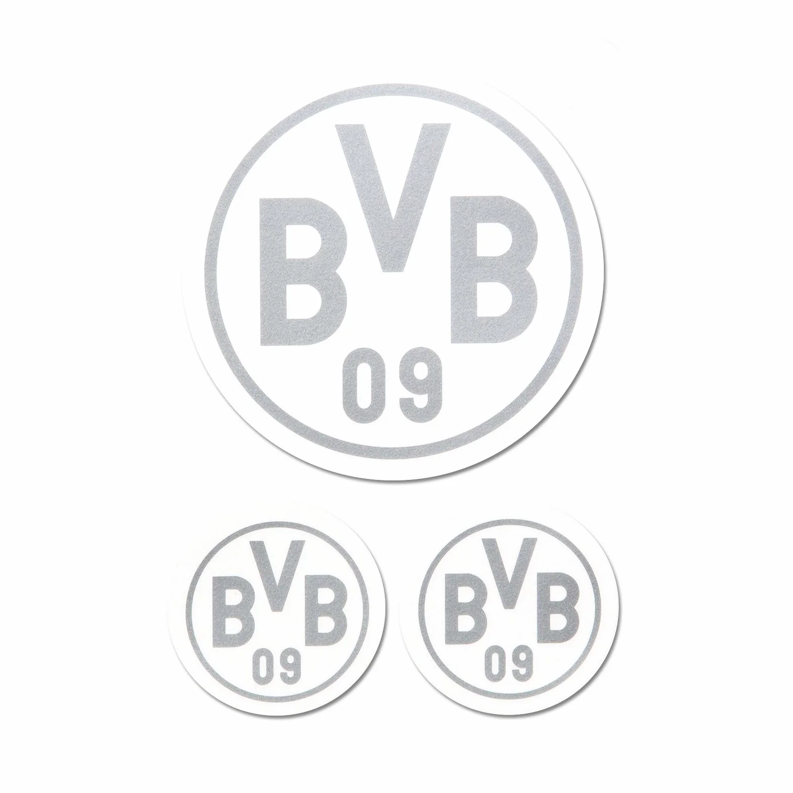 BVB Borussia Dortmund 3 67140930 naklejki w kolorze srebrnym, 3 sztuki, folia, 9 x 9 x 1 cm