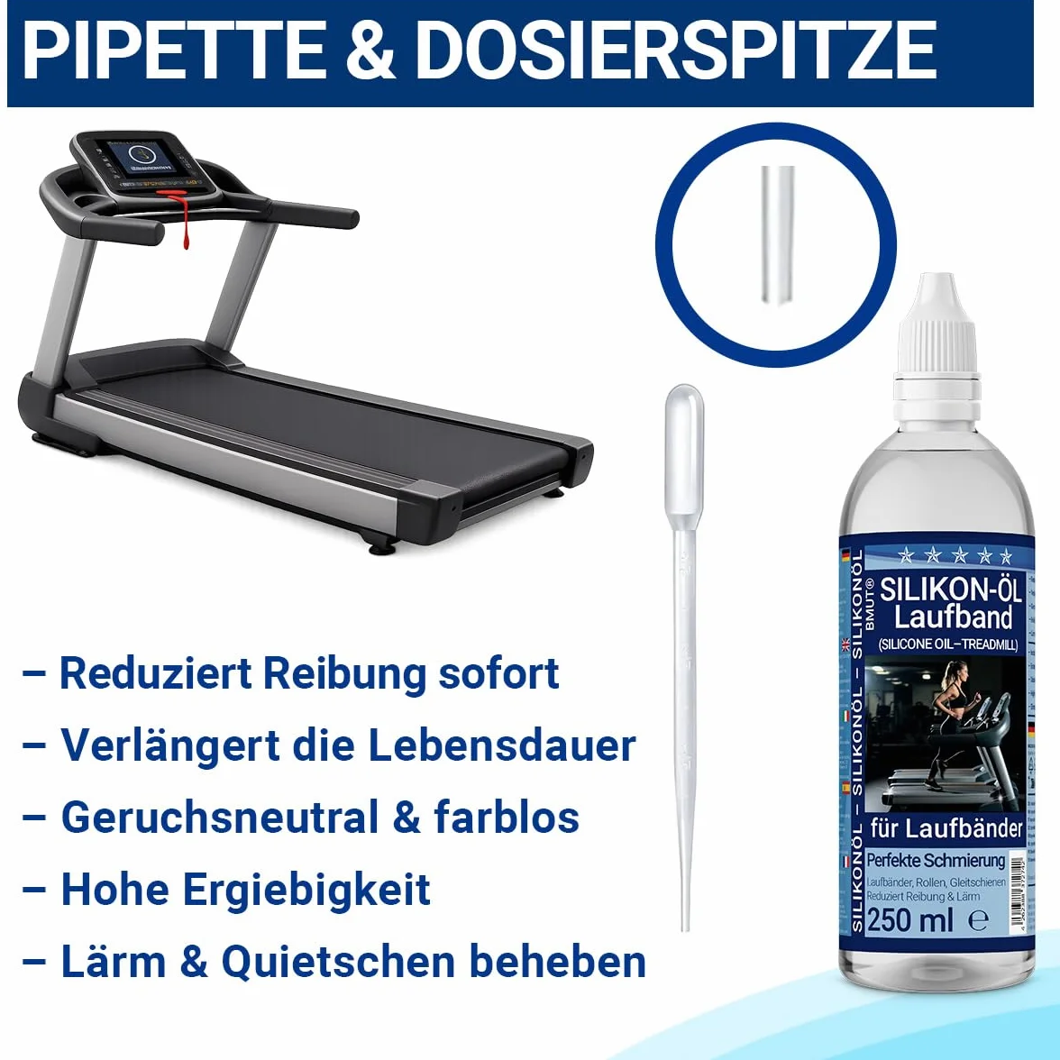 Olej silikonowy 250 ml do bieżni i sprzętu fitness z precyzyjną końcówką dozującą