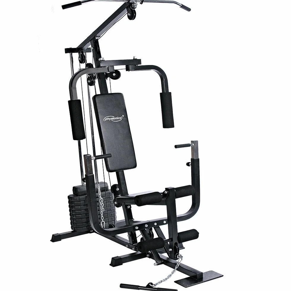 Physionics® Multi-Gym - 40 kg waga stos, wyciąganie nóg, prasa do klatki piersiowej, niski rząd, konstrukcja stalowa, czarna - domowa stacja treningowa, kompaktowa wielofunkcyjna maszyna do ćwiczeń