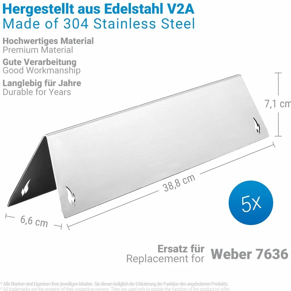 ecooe V2A szyny aromatyzujące ze stali nierdzewnej do Weber Spirit i Spirit II - seria 300 od 2013 - zamiennik do Weber 7636 (5 sztuk) - pasuje do Weber Spirit E S 310 320 330 i więcej