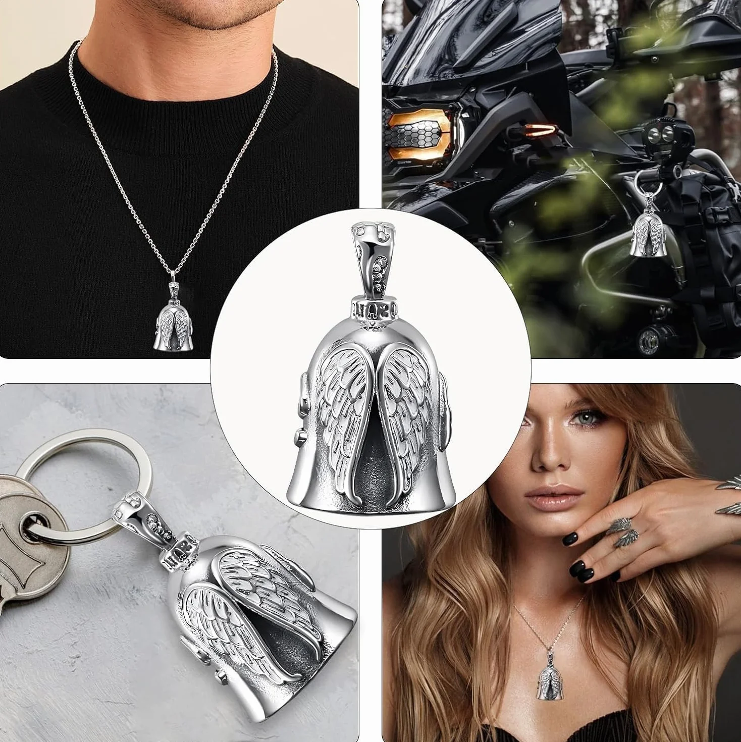 Dzwonek Strażnik Motorrad Glöckchen Amulet ze Stali Szlachetnej Zawieszka Motocykl Chrom Srebrny
