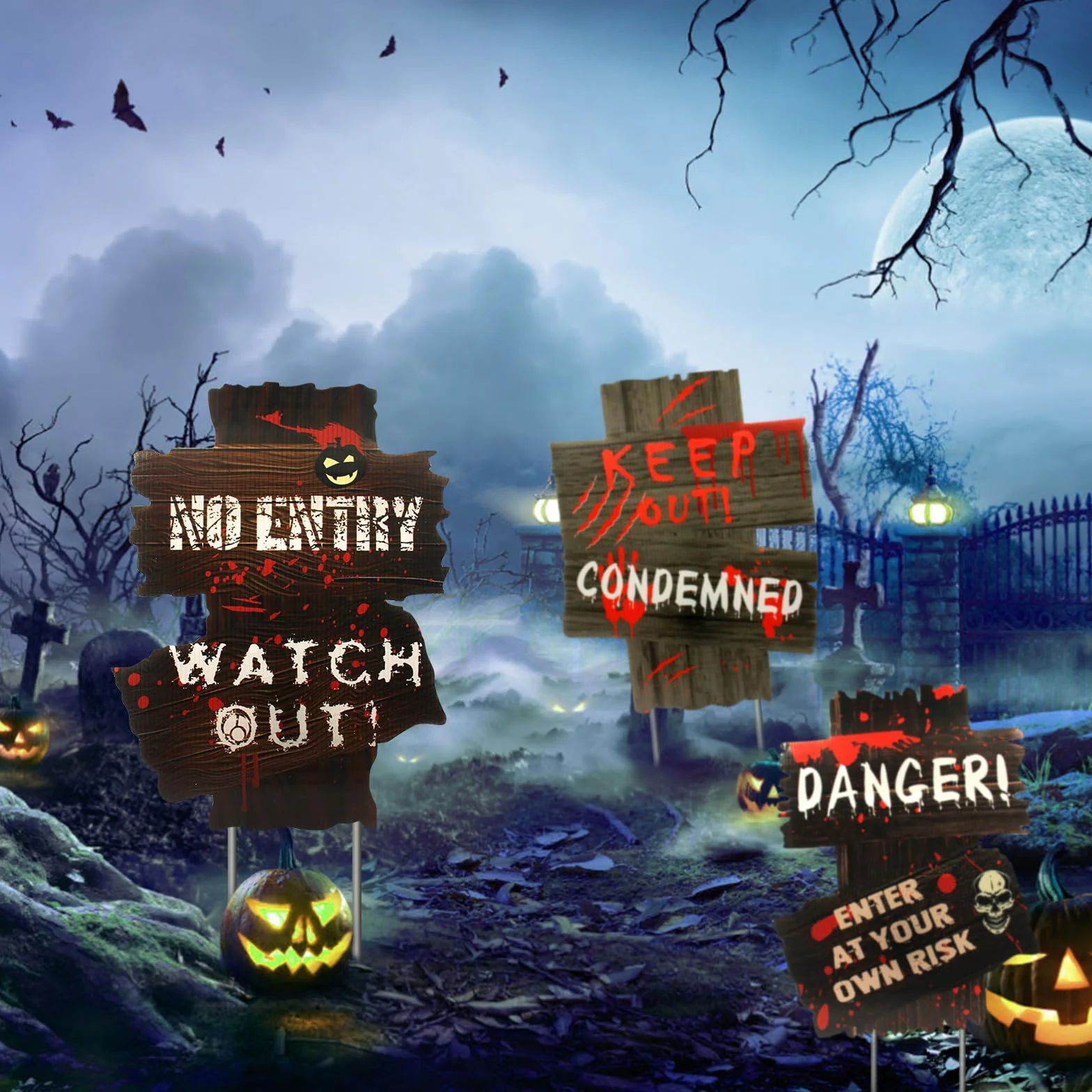 Znaki ostrzegawcze na Halloween 3 sztuki, dekoracje na Halloween z tektury falistej, dekoracje na Halloween, dekoracje na trawnik, cmentarz, dekoracje zewnętrzne, rekwizyty na Halloween