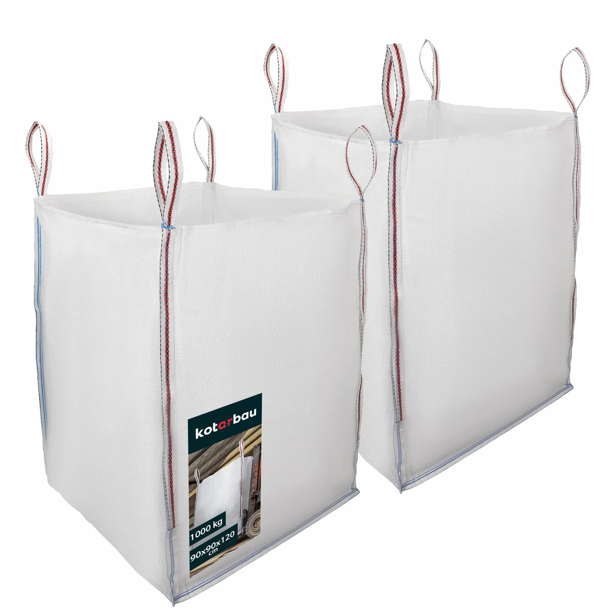 KOTARBAU 2 szt. Big Bag worki na odpady ogrodowe, 90 x 90 x 120 cm, stabilne, otwarte, 1000 kg, PP do dużych obciążeń, worek na odpady ogrodowe, worki na odpady, budowlane akcesoria ogrodowe