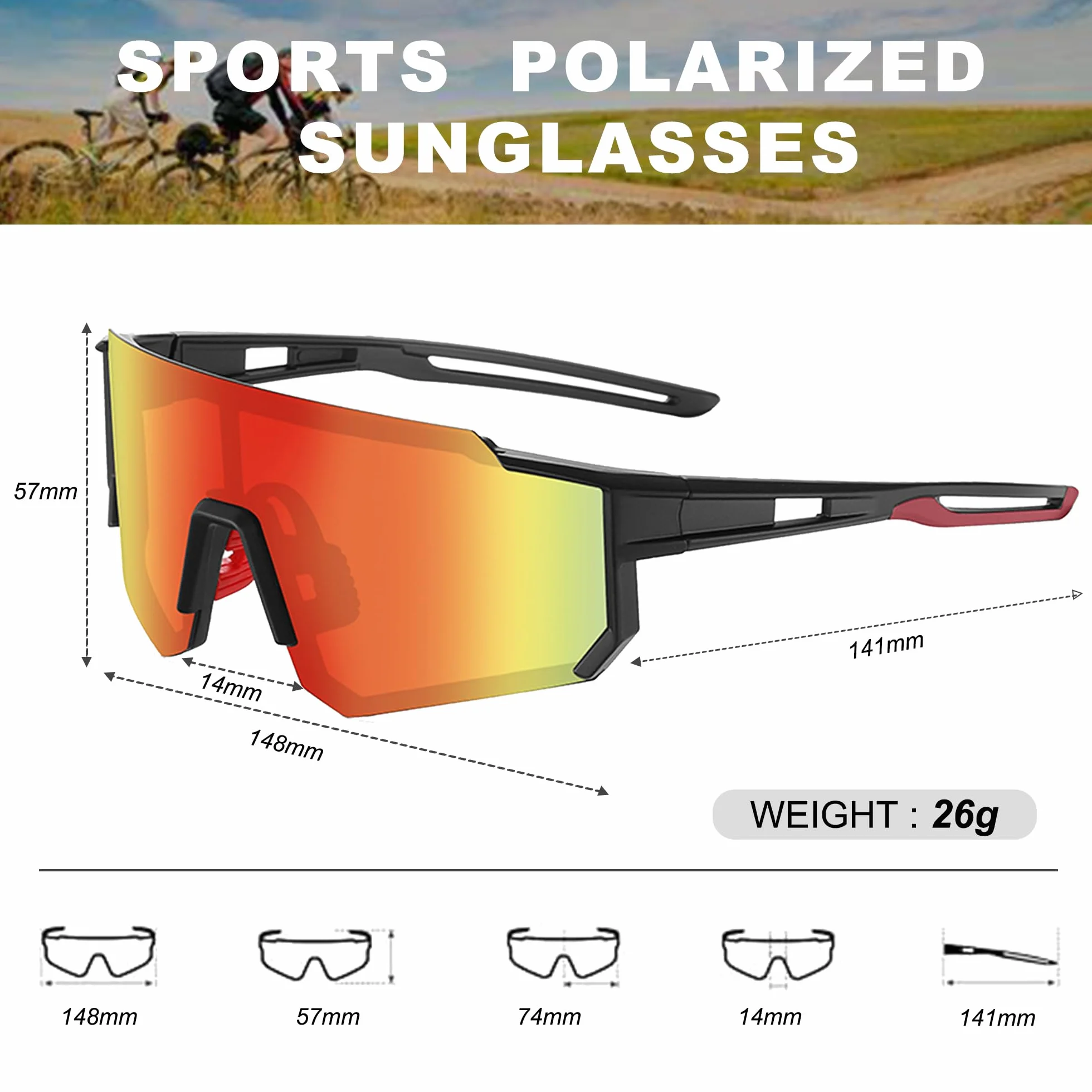 Spolaryzowane sportowe okulary przeciwsłoneczne dla mężczyzn, młodzieży, kobiet, UV400, wiatroszczelne, sportowe okulary do jazdy na rowerze, jazdy