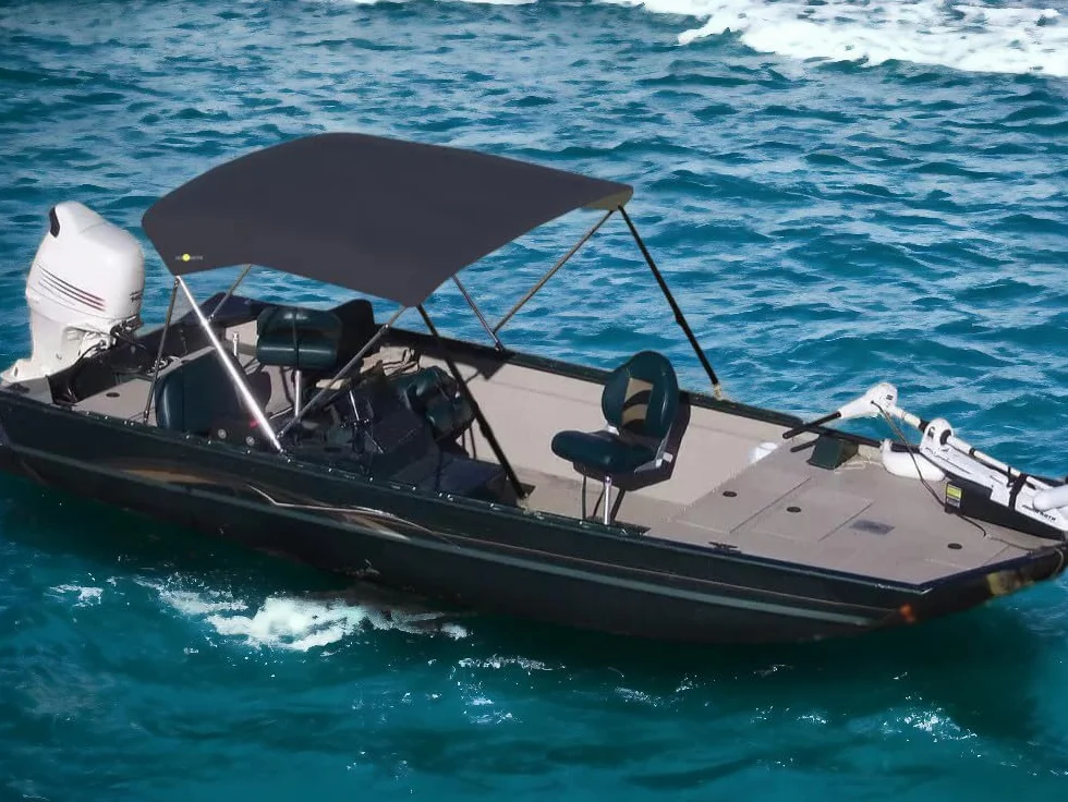 Oceansouth Bimini Blat ze stali nierdzewnej 3 łuki zintegrowany bagażnik Pacific Blue 1,5-1,7 m