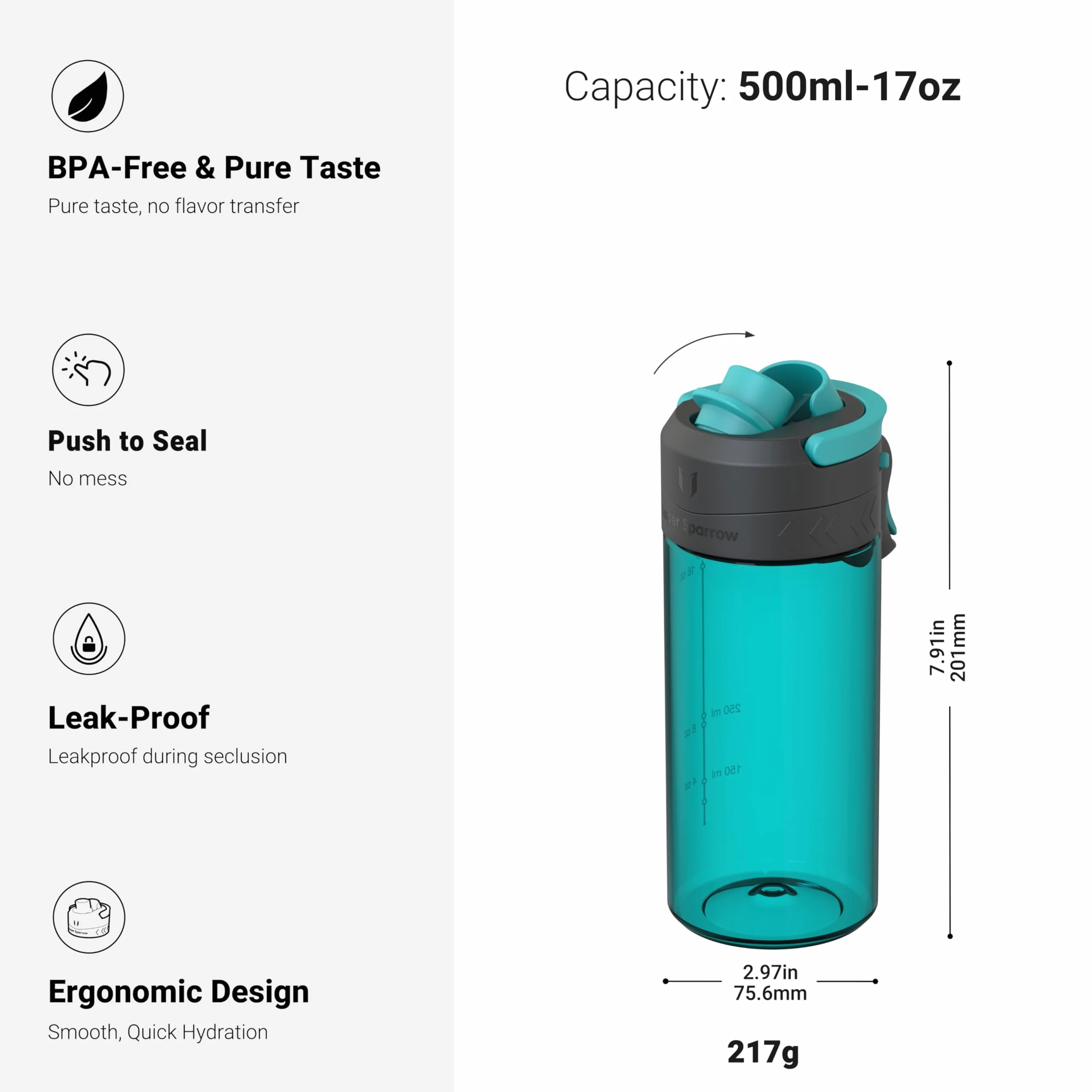 Butelka na Wodę 500ml TouchGulp Sportowa BPA-free Szczelna Tritan