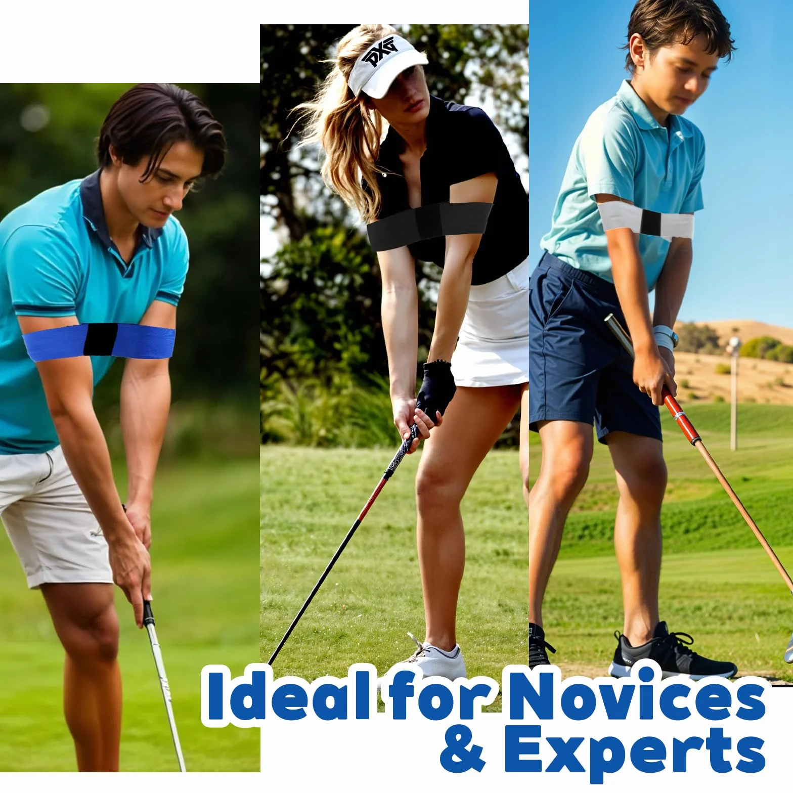 Elastyczny trener huśtawki golfowej, pasek do golfa swing, 3 sztuki, czarny/biały