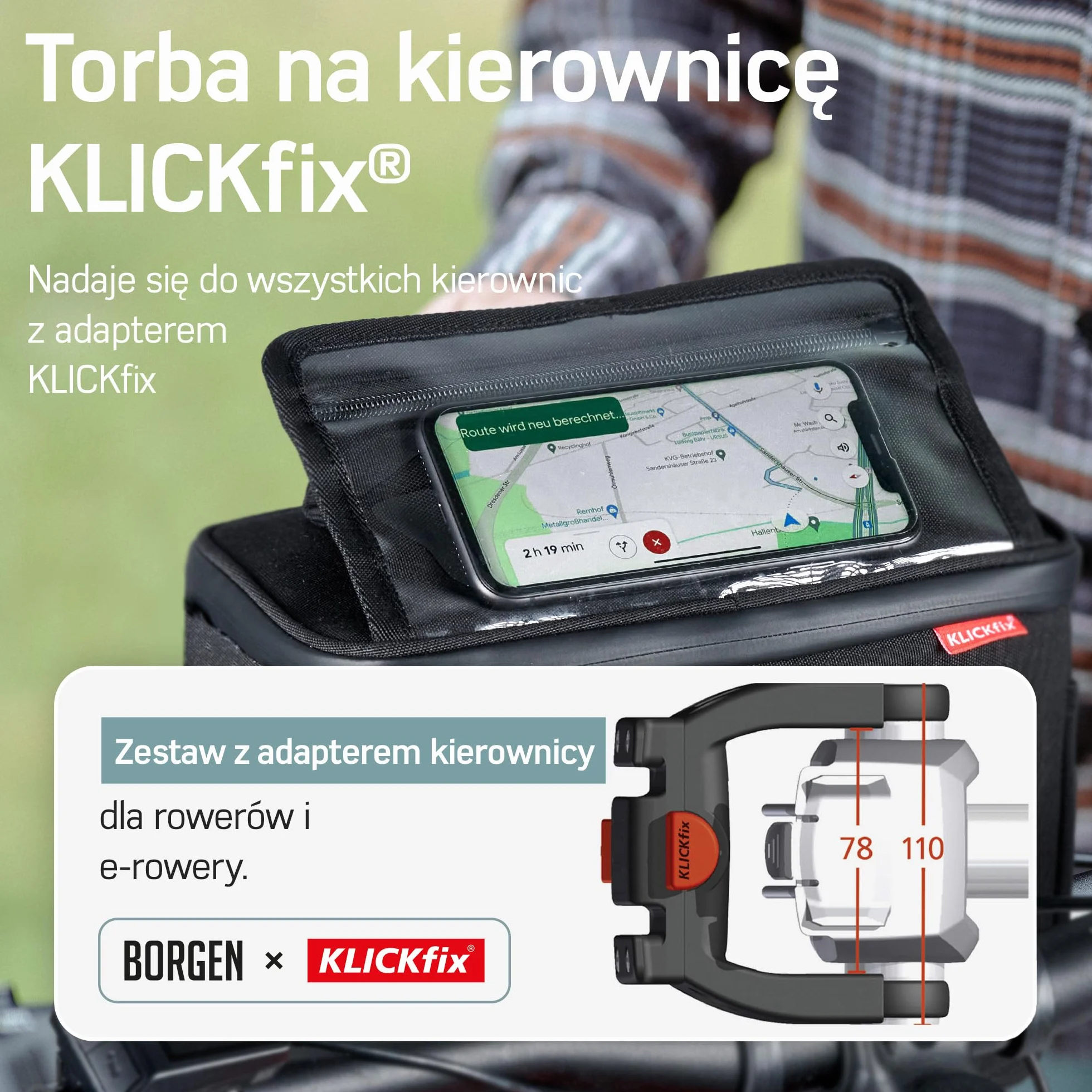 Borgen KLICKfix Torba na kierownicę roweru 6 L wodoodporna na smartfon