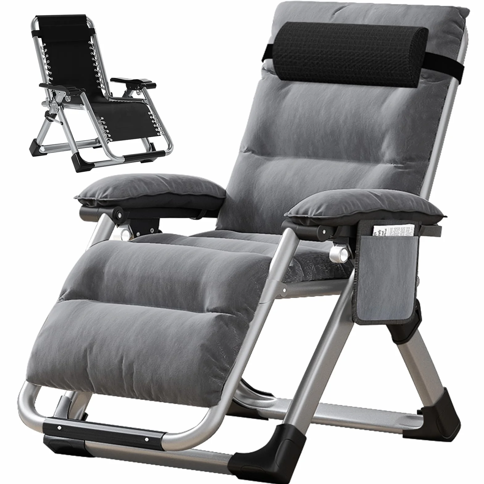 Zero Gravity Chair - Składany leżak z nakładką i kieszenią boczną, regulowany fotel relaksacyjny do salonu, na balkon, do ogrodu, na plażę lub basen, obciążenie 200 kg