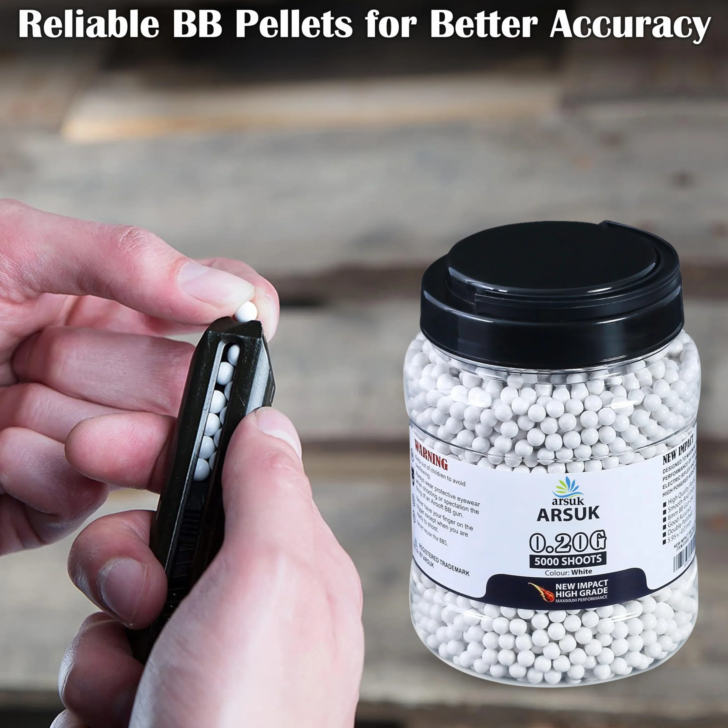 ARSUK Softair BB Pellets 6 mm BB's 0.20g Hoog Cijfer en Zacht Gepolijst Plastic Paintballen Inhoud 1000, 2000,5000,10000 Rondes (Biały: 5000 strzałów)