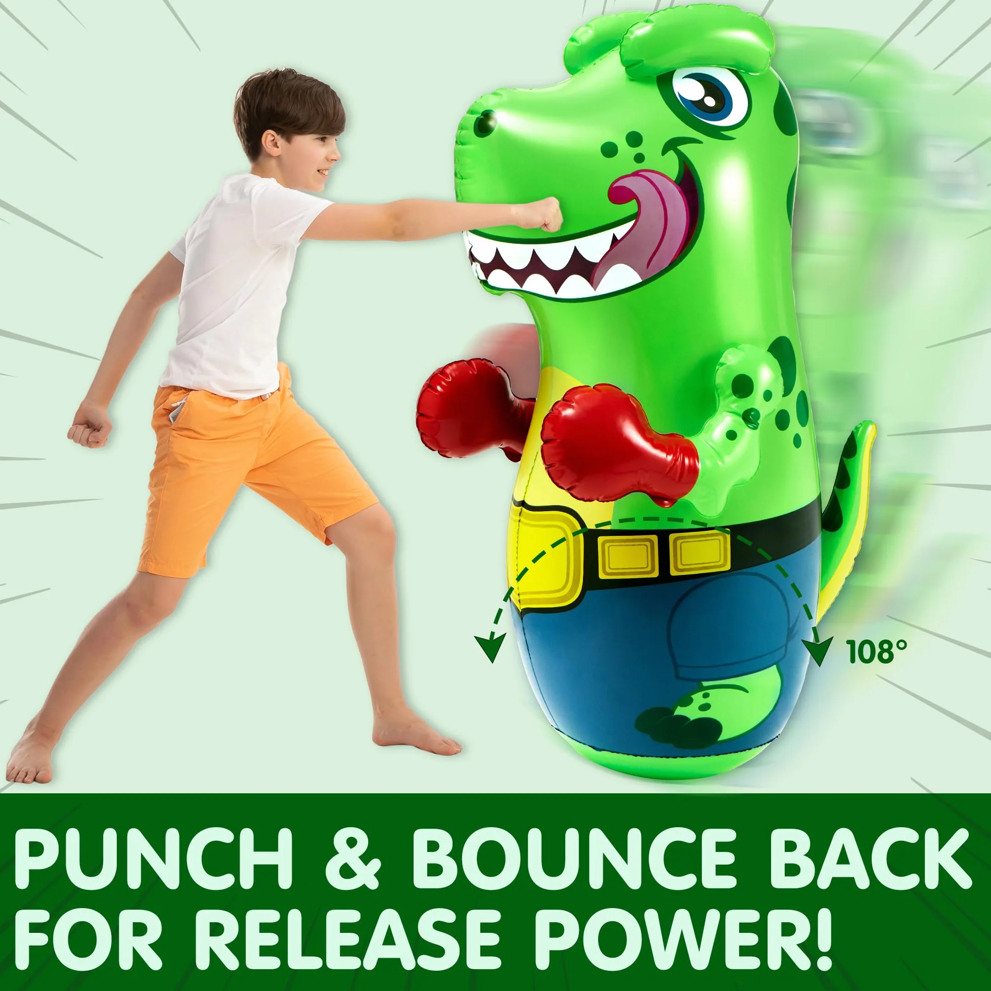 JOYIN Dmuchany worek bokserski dla dzieci i dorosłych, T-Rex dinozaur Bopper 47 cali, wolnostojąca zabawka bokserska fitness, worek bokserski dla dzieci z akcją Bounce-Back
