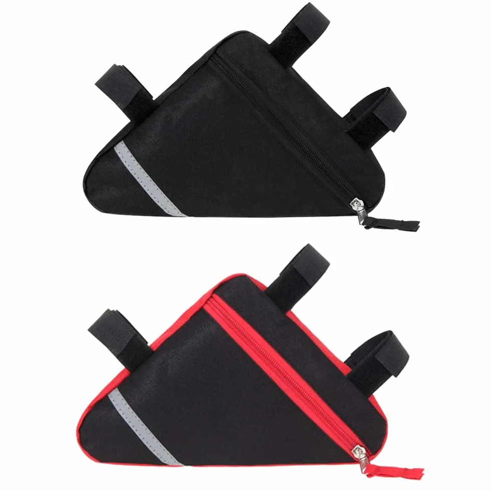 2 sztuk Trójkąt Torba Rowerowa, Trójkątna Torba Rowerowa Przednia Rura Rowerowa, Torba Narzędzia, Trójkątna Nylon, Z Odblaskowymi Paskami (Czerwony & Czarny)