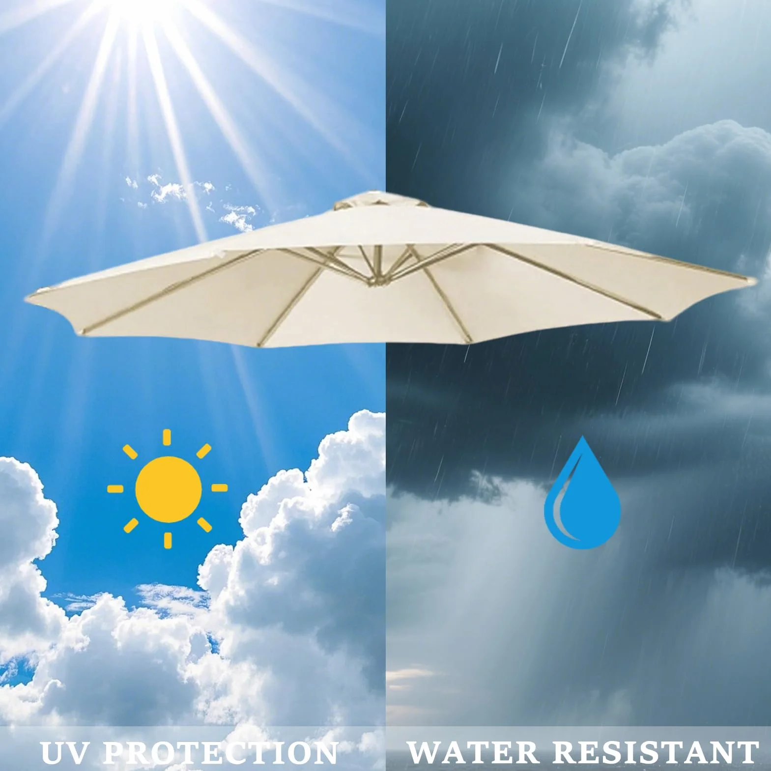 Zapasowy baldachim od 2,0 m do 4,0 m, 6/8 żeber, parasol ogrodowy, zapasowy materiał parasolowy, ochrona UV 50+, do ogrodu, na podwórko, parasol plażowy