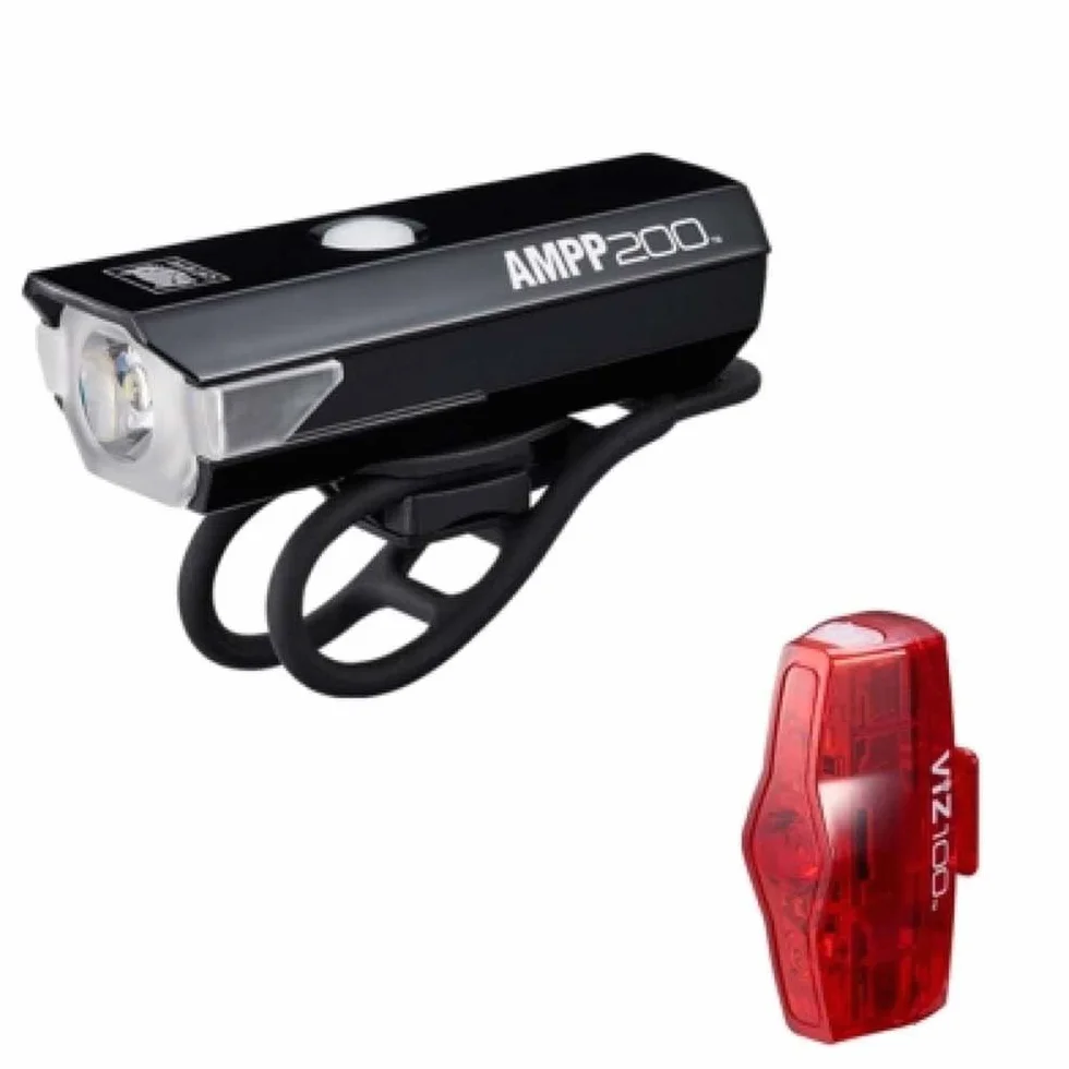 CatEye AMPP 200 VIZ 100 zestaw świateł rowerowych przednich i tylnych 200 lumenów 100 lumenów USB czarne