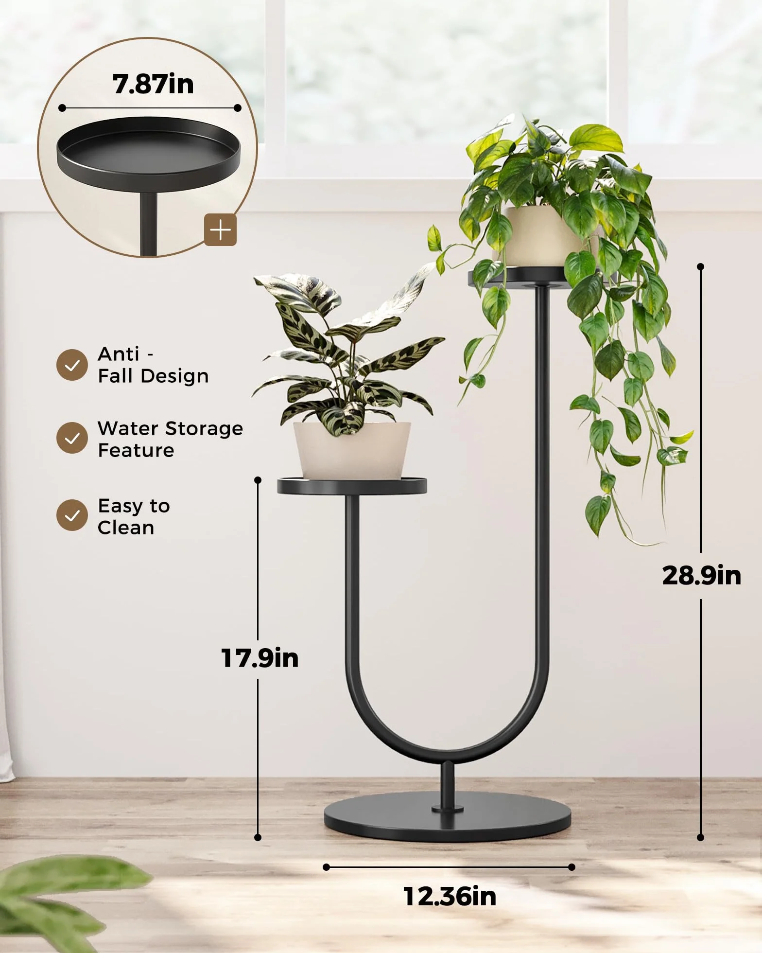 Bamworld Stojak na kwiaty półka na kwiaty 2 poziomowy kątowy metalowy czarny do domu na balkon do ogrodu z doniczkami