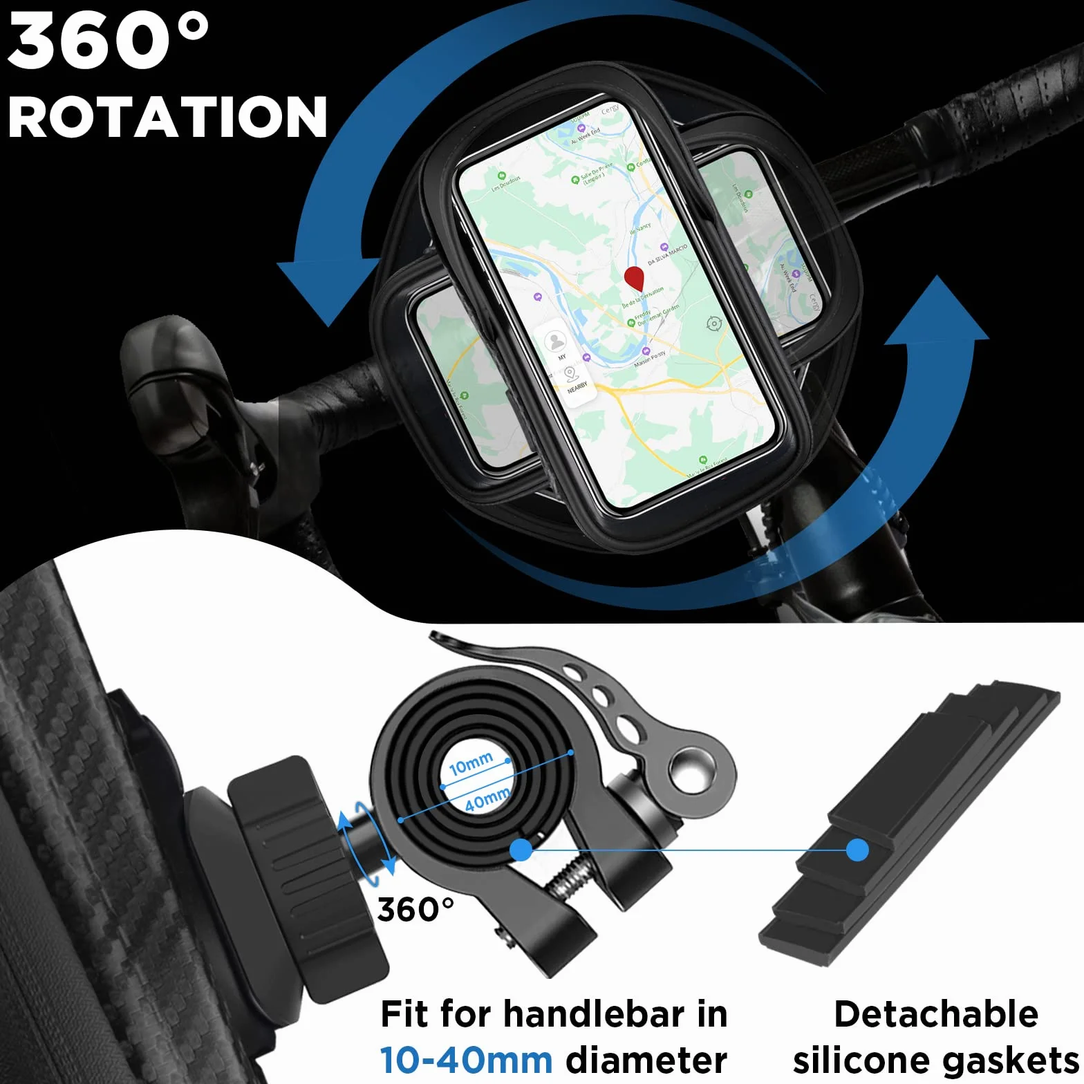 Uchwyt na kierownicę wodoodporny 360 stopni na telefon 4,7-7 cala rower motocykl skuter