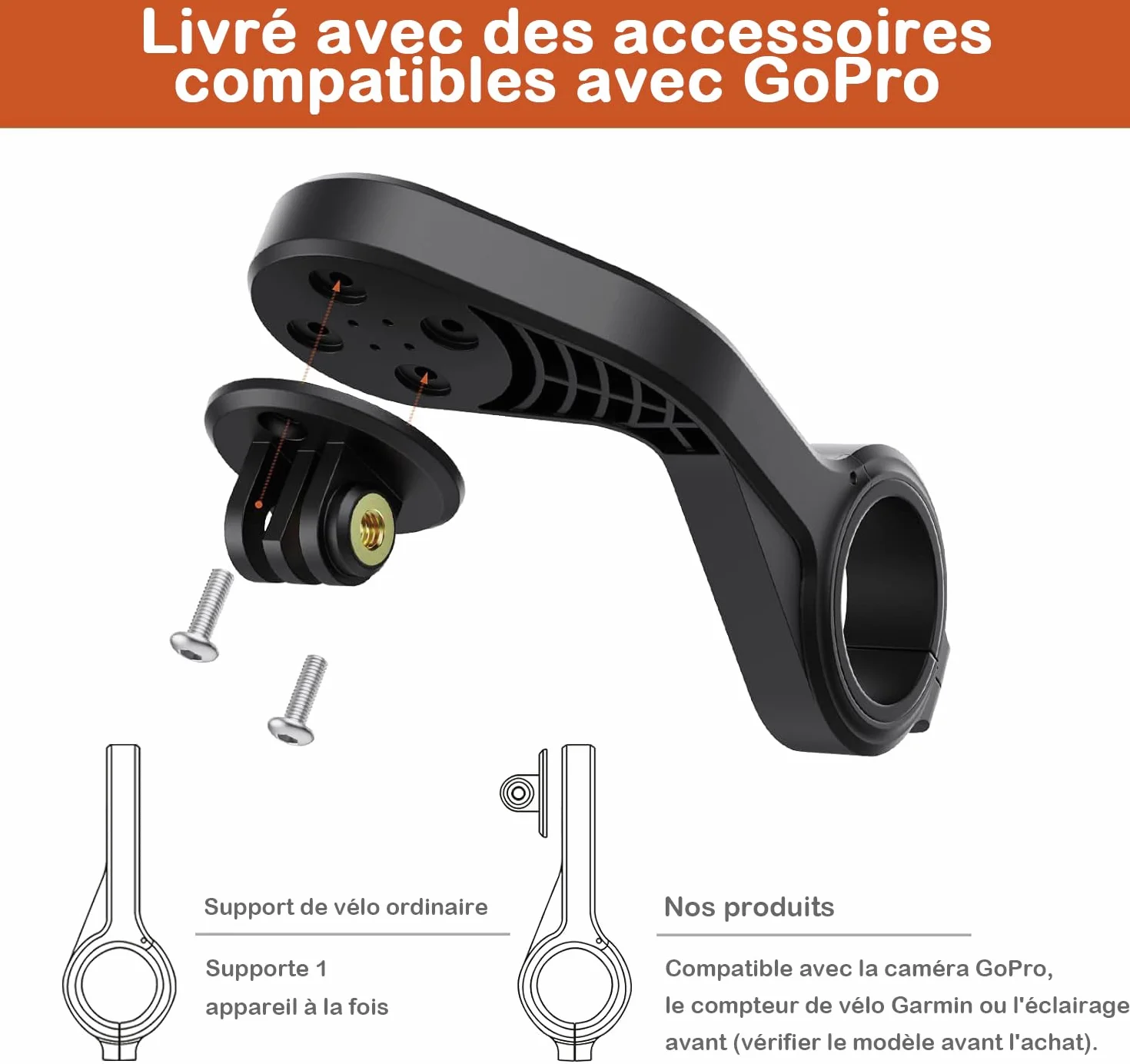Voarge Uchwyt rowerowy Garmin Edge, kompatybilny z IGS GPS GoPro