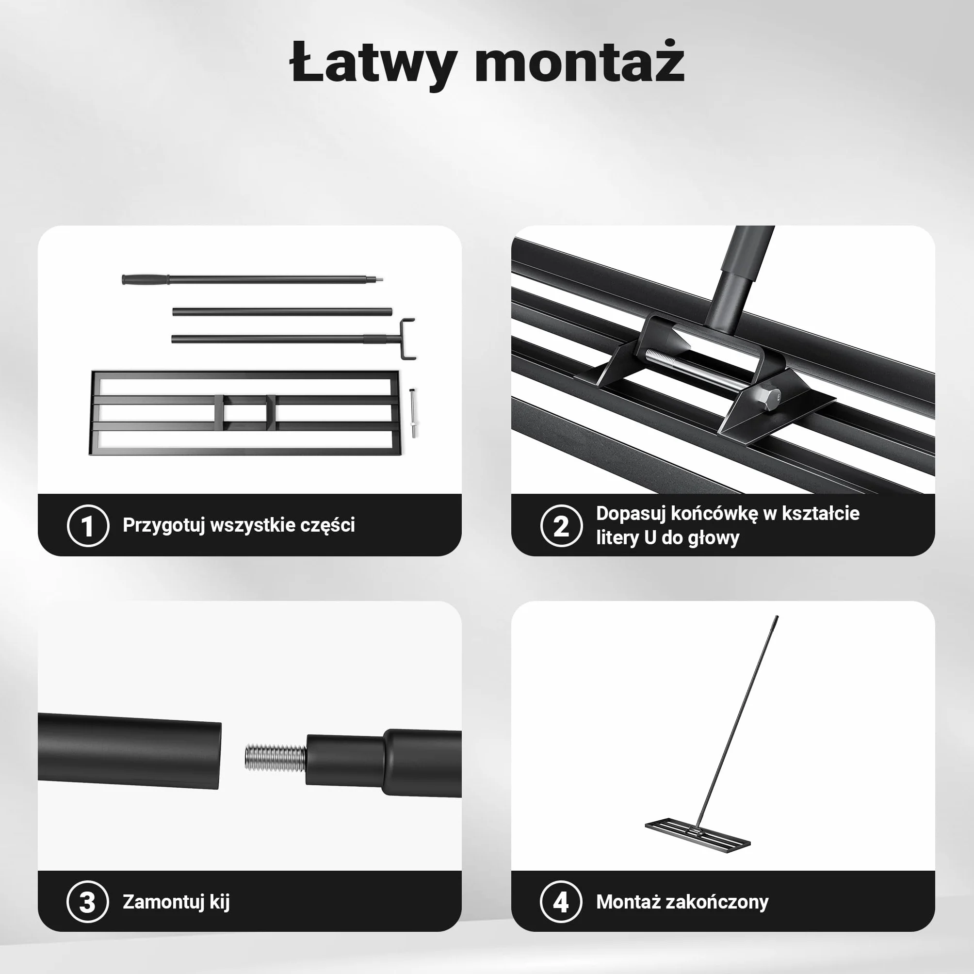 Wiltec Niwelator ręczny 25,4 cm x 121,9 cm aluminiowy z regulowanym kijem 2 m, grabie do wyrównywania trawnika, równiarka kretowisk