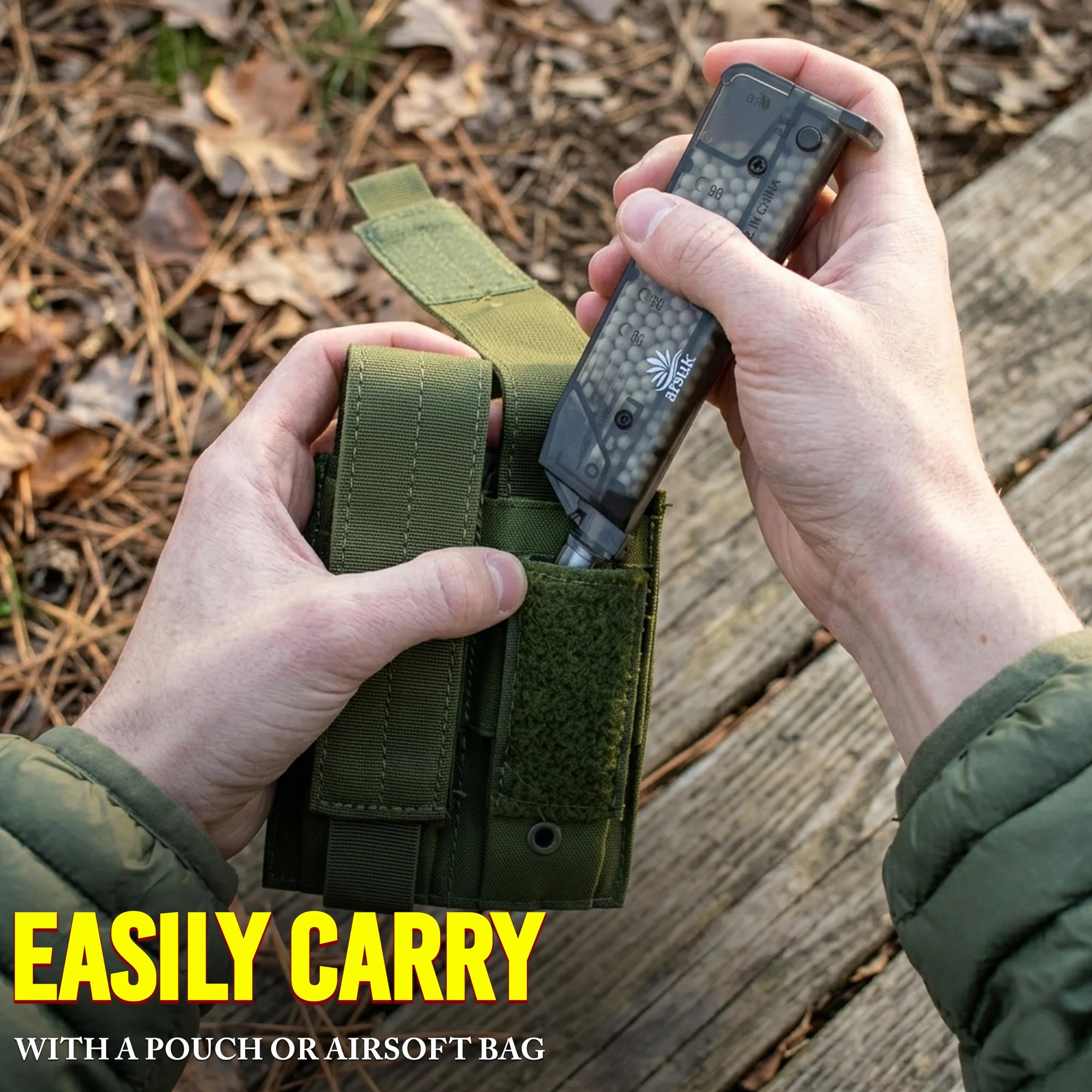 Arsuk Speedloader Airsoft 6 mm z adapterem – 90 kul BB – Czarny – Szybki ładowacz do kulek BB – Narzędzie do błyskawicznego przeładowania magazynków Airsoft: pistolety, repliki i kar