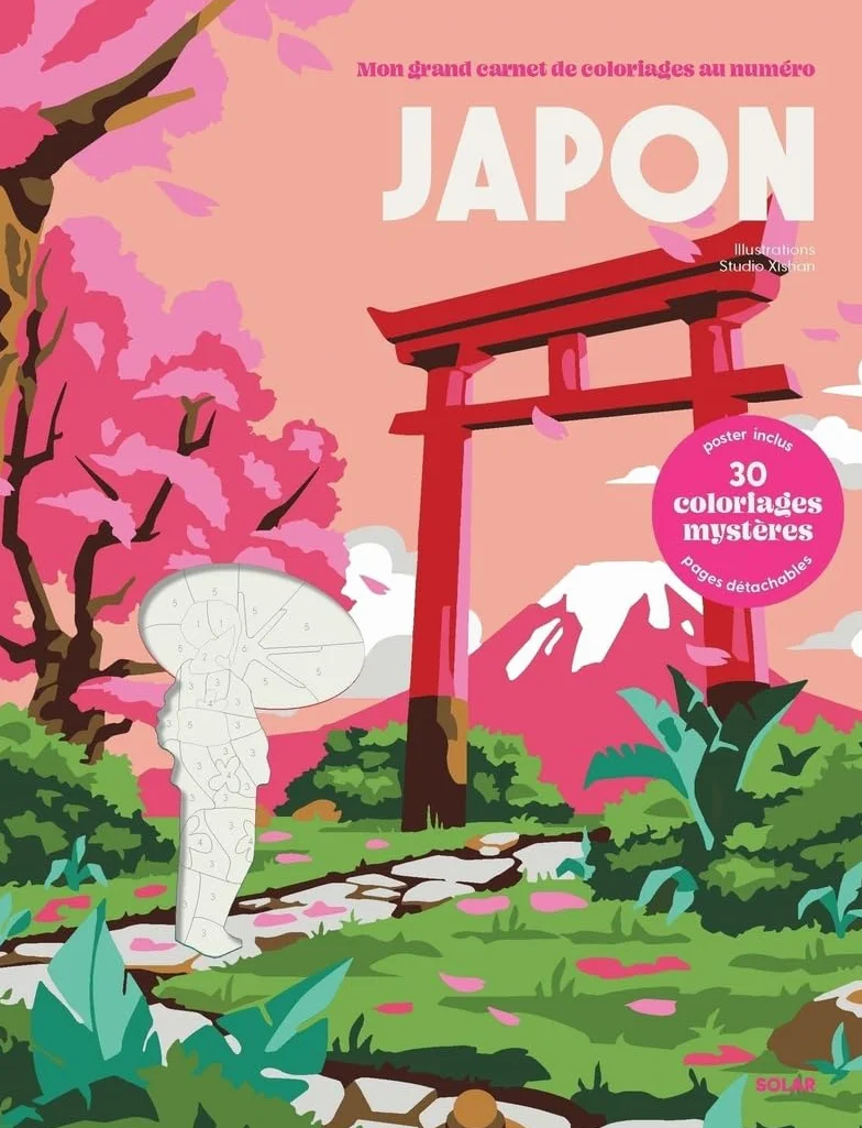 Japon - 30 Coloriages mystères pour adultes - Pages détachables + 1 Grand poster - Papier épais 190 gr: Mon grand carnet de coloriages au numéro