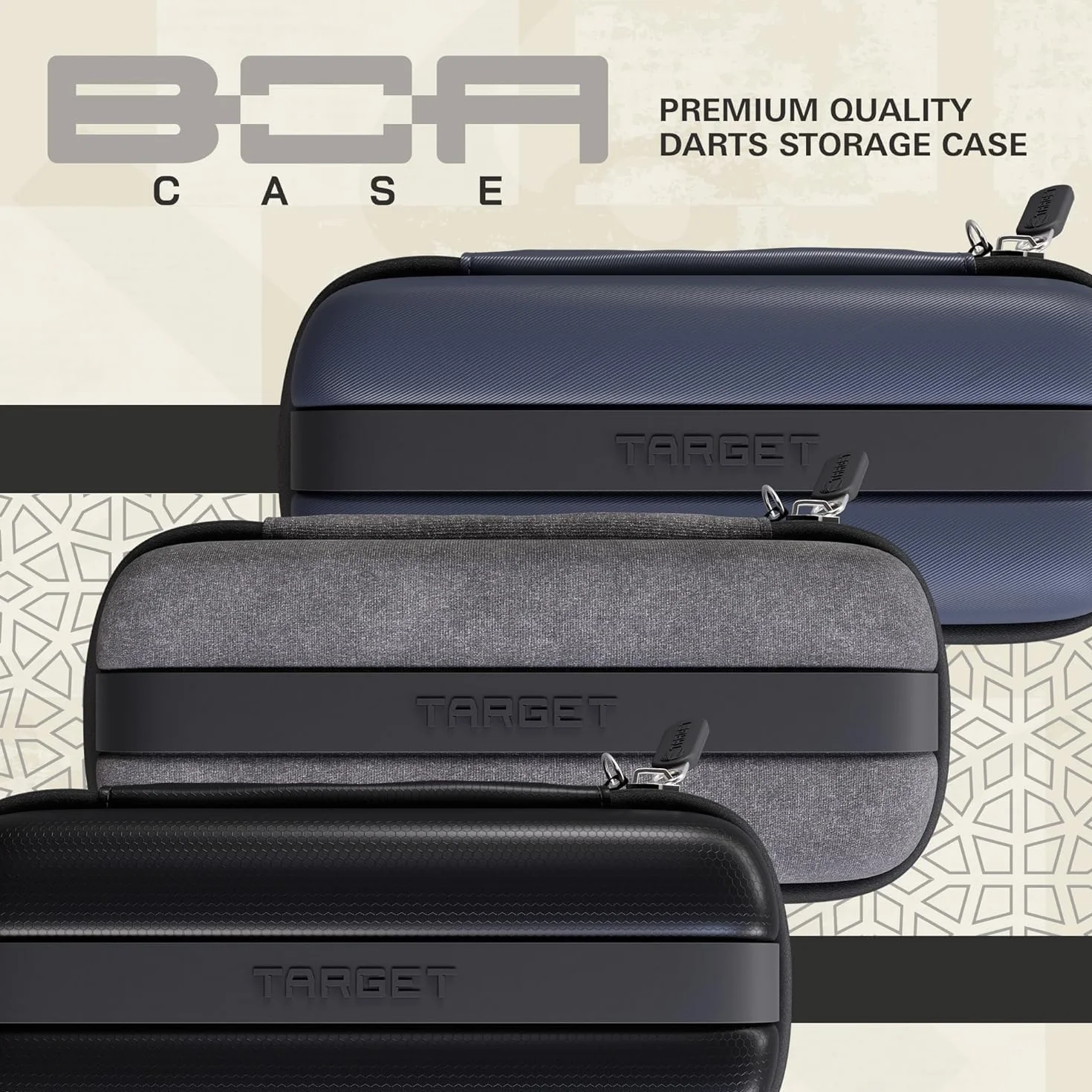 Target Darts BOA Dart Storage Case Czarny/granatowy/szary Torba na rzutki 6 kompletnie zmontowanych strzałek