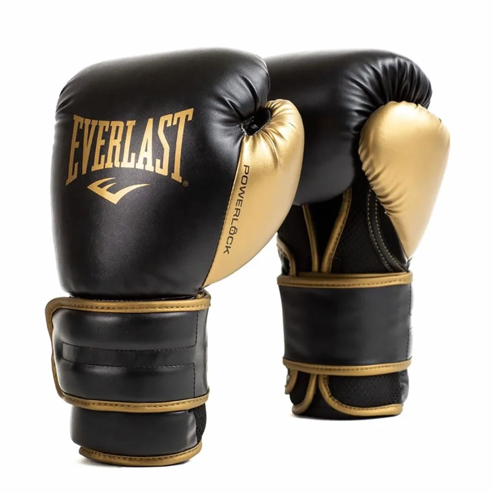 Everlast Powerlock2 Boxing Gloves Black/Gold 12oz - Enhanced Performance and Style. Ideal Training Gloves for Boxing