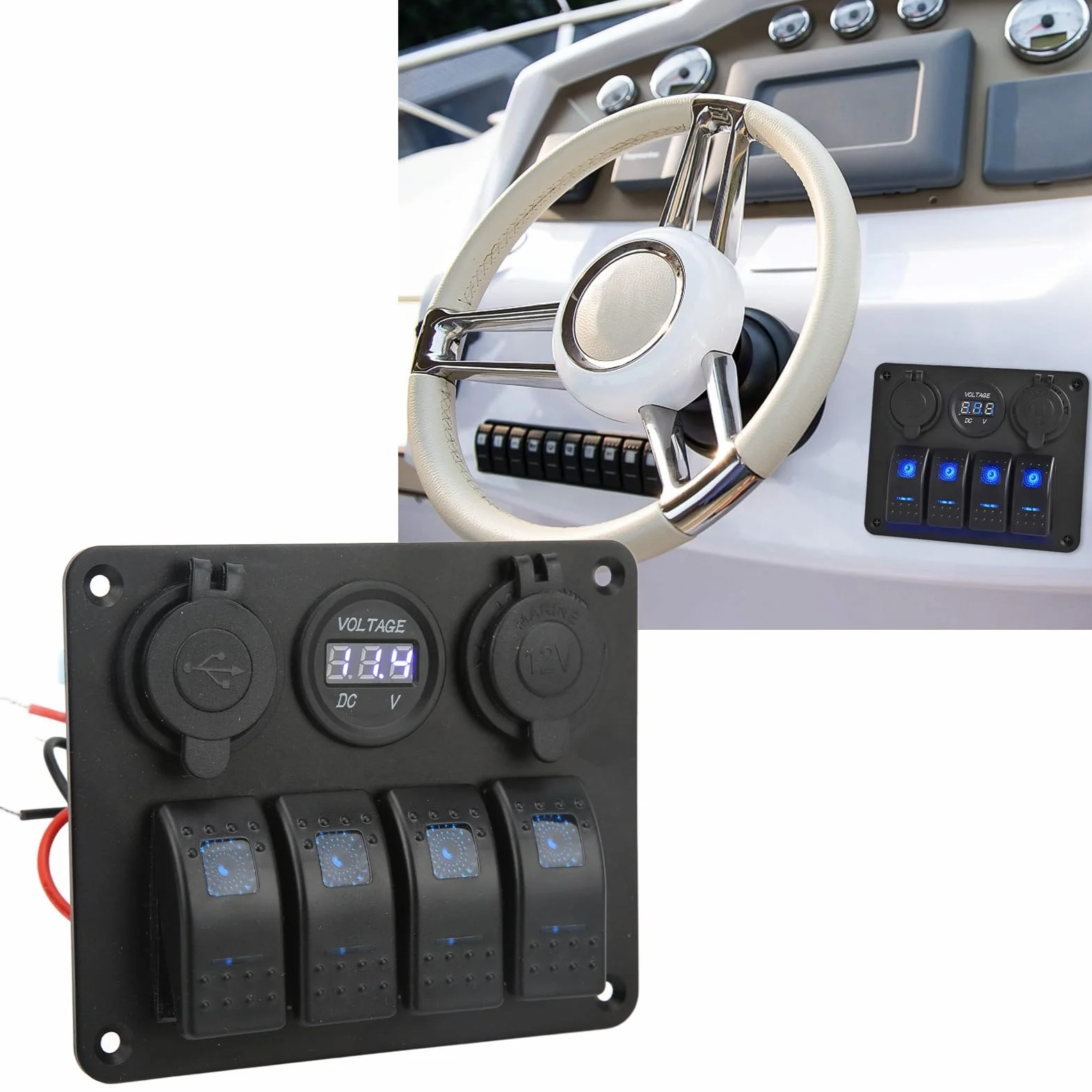 Panel Przełączników Morskich 4 Gang Kołyskowych z Gniazdem USB ON Off dla Łodzi RV Yacht