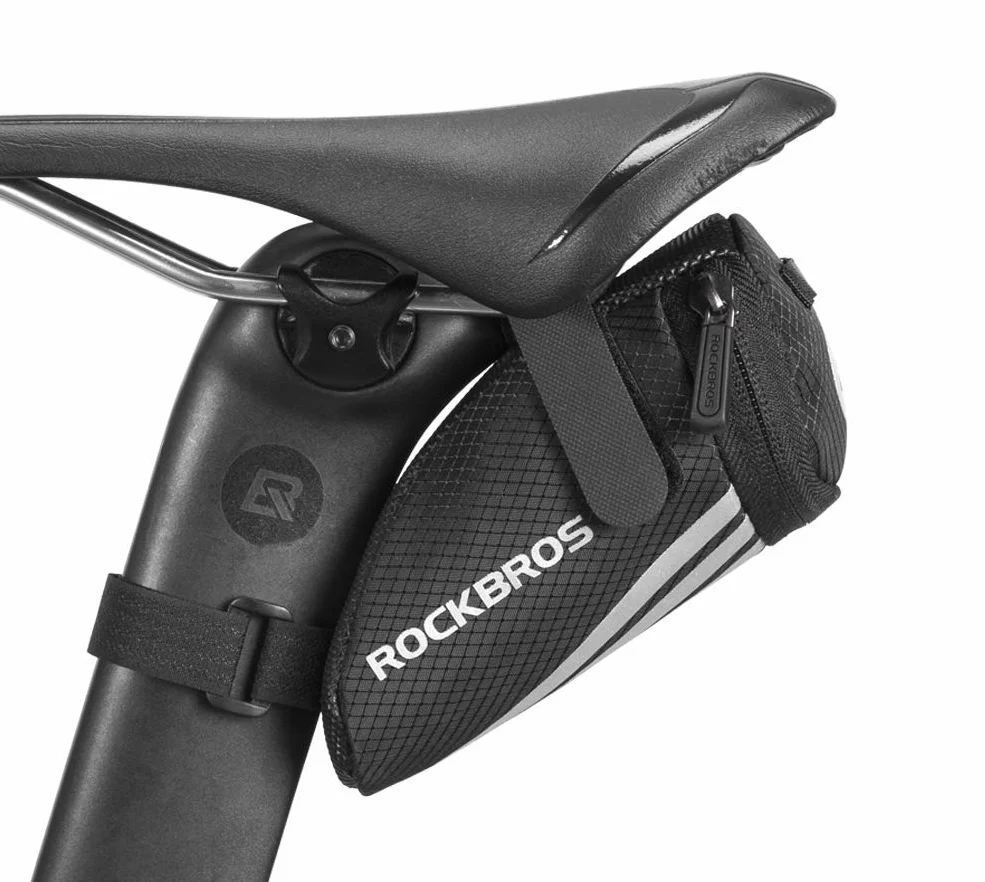 ROCKBROS Torba na Siodełko Rowerowe Torebki Podsiodłowe do Rowerów Szosowego, Lekka Odblaskowa Wytrzymały Worek do Przechowywania Rower Składany 15 x 6,5 x 5 cm, z Paskiem Mocującym/z Uchwytem